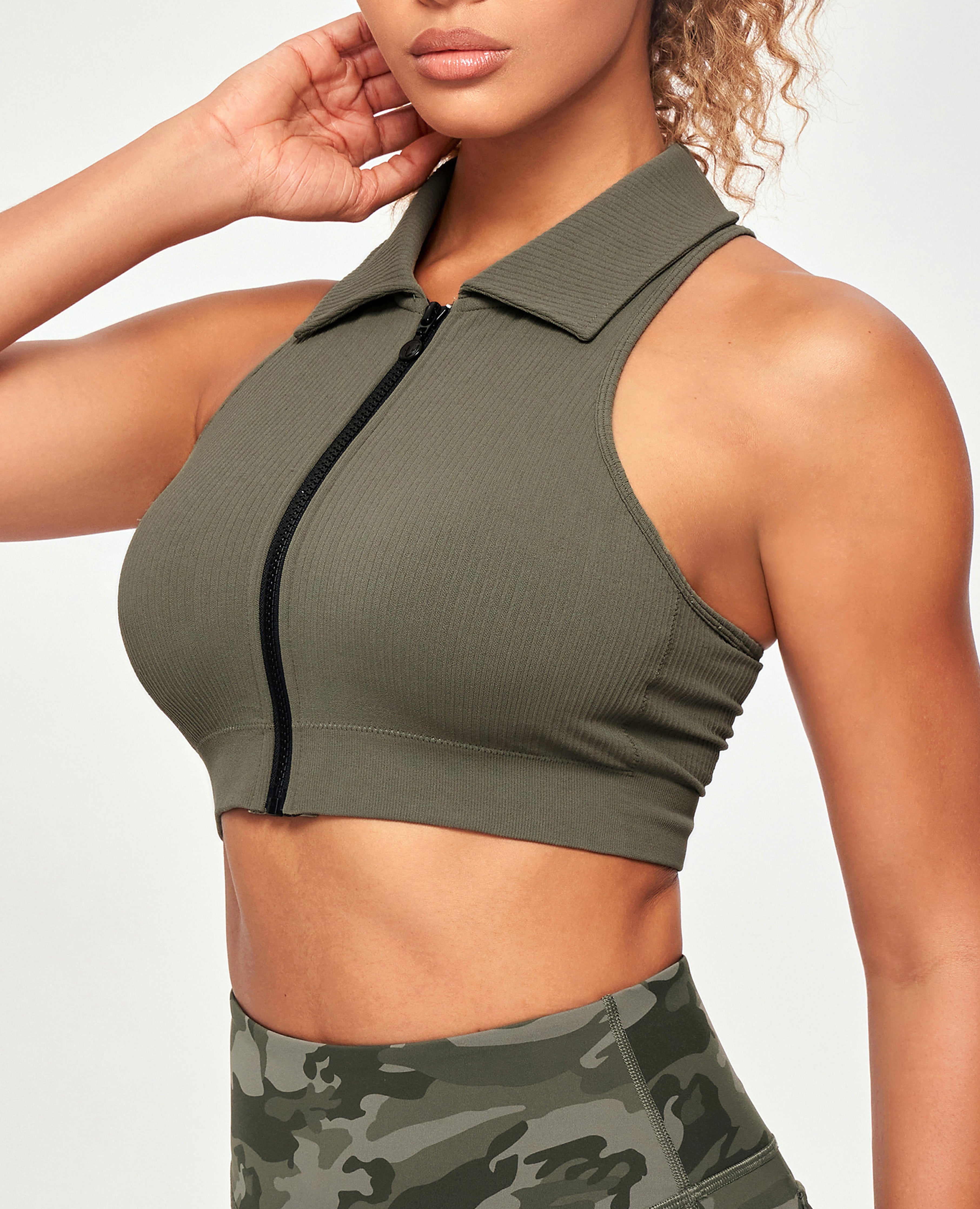 Débardeur à zip à zip complet - vert olive