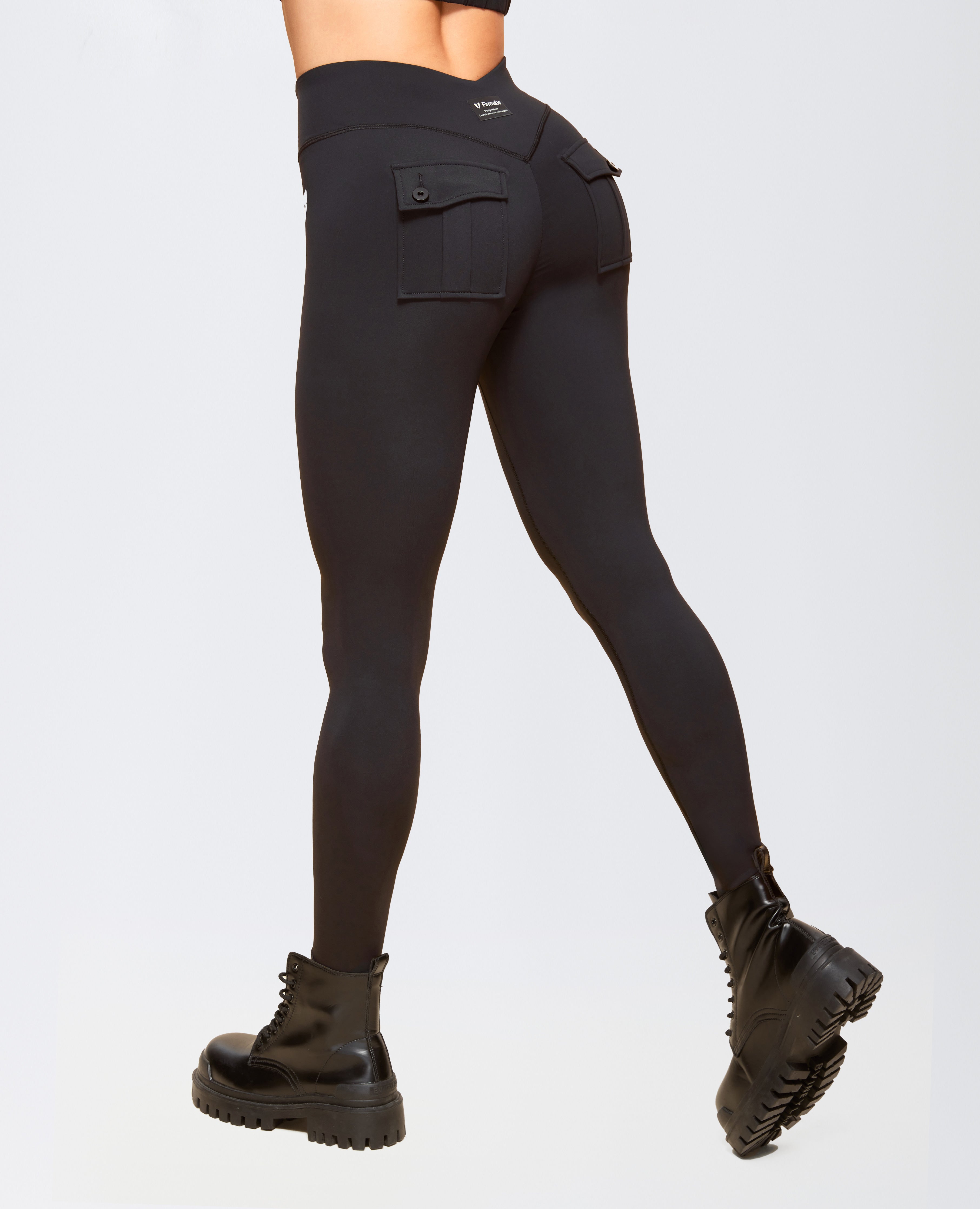 Pocchi anteriore con zip potenti leggings - nero