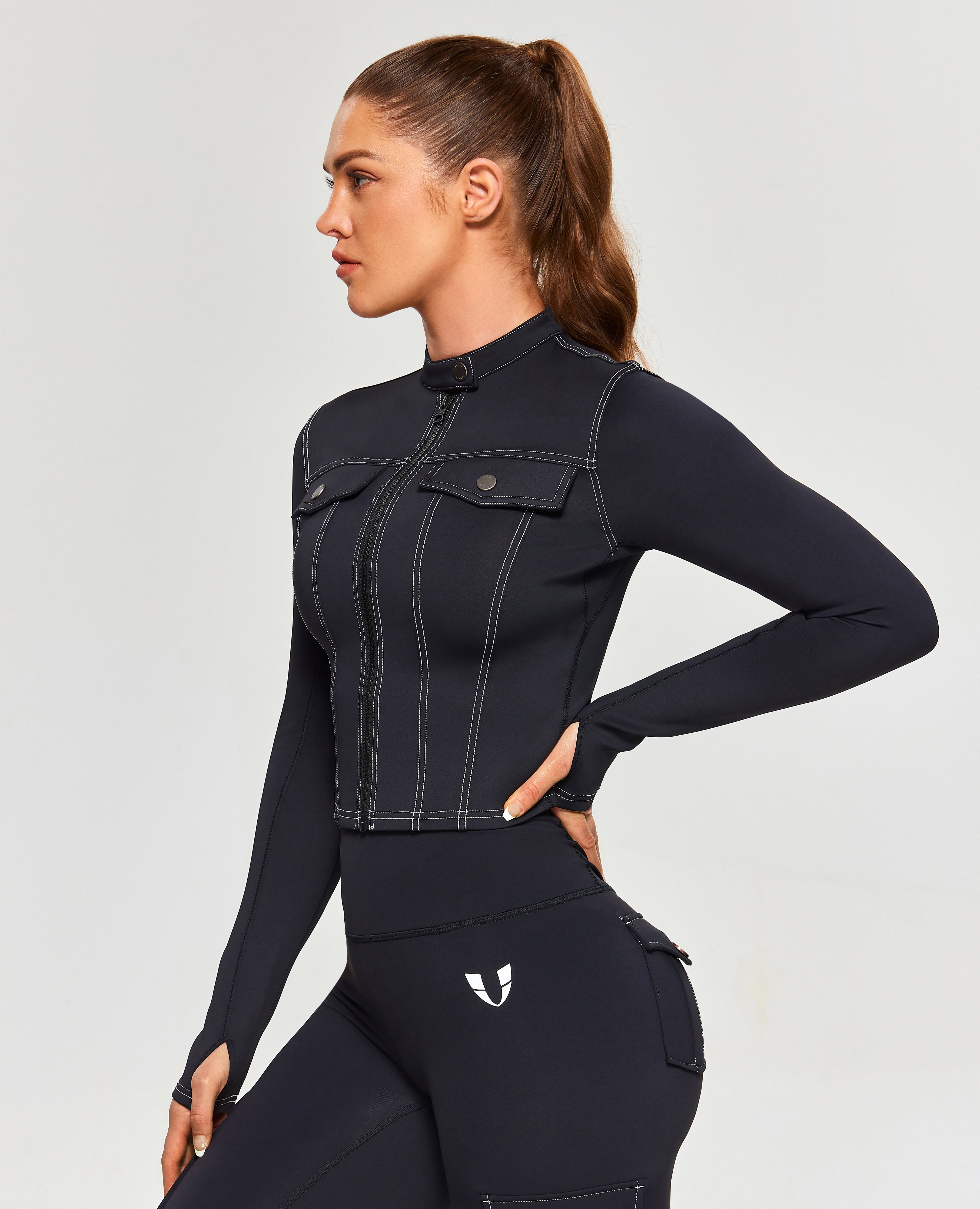 سترة موتو على النقيض - أسود