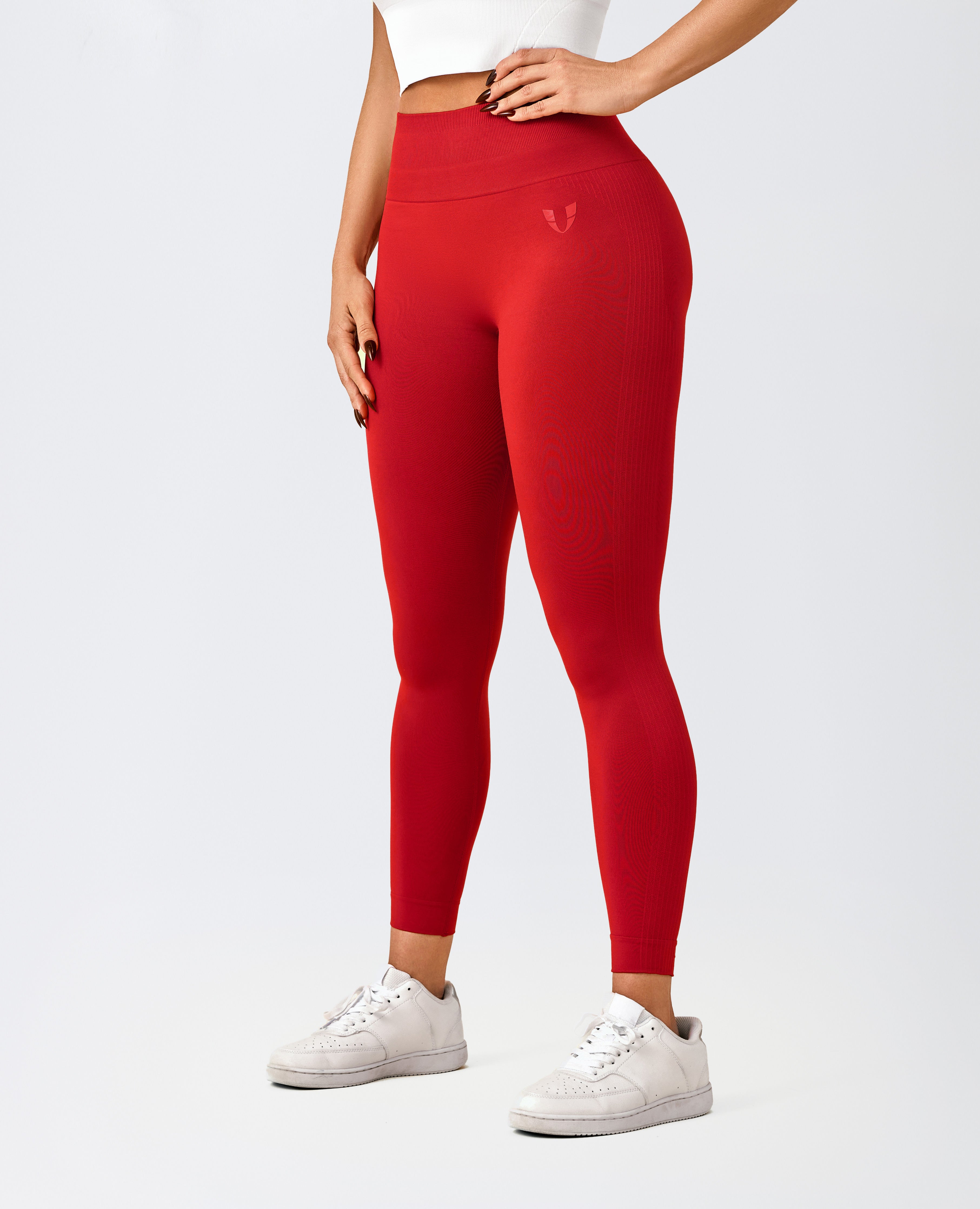 Ribbed Butt Lift Leggings - Red Cranberry