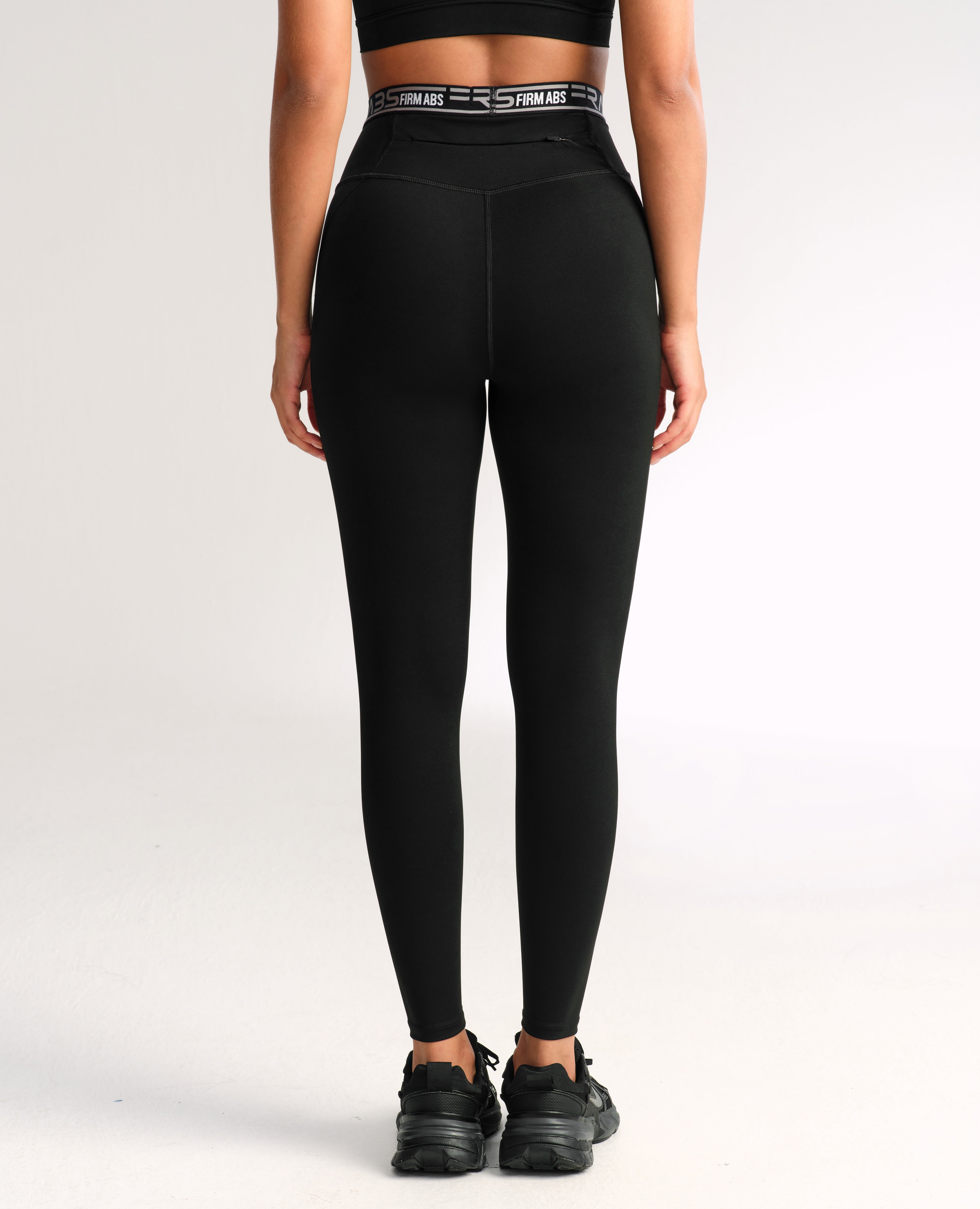 High Waisted Leggings with Back Zip Pocket - Black