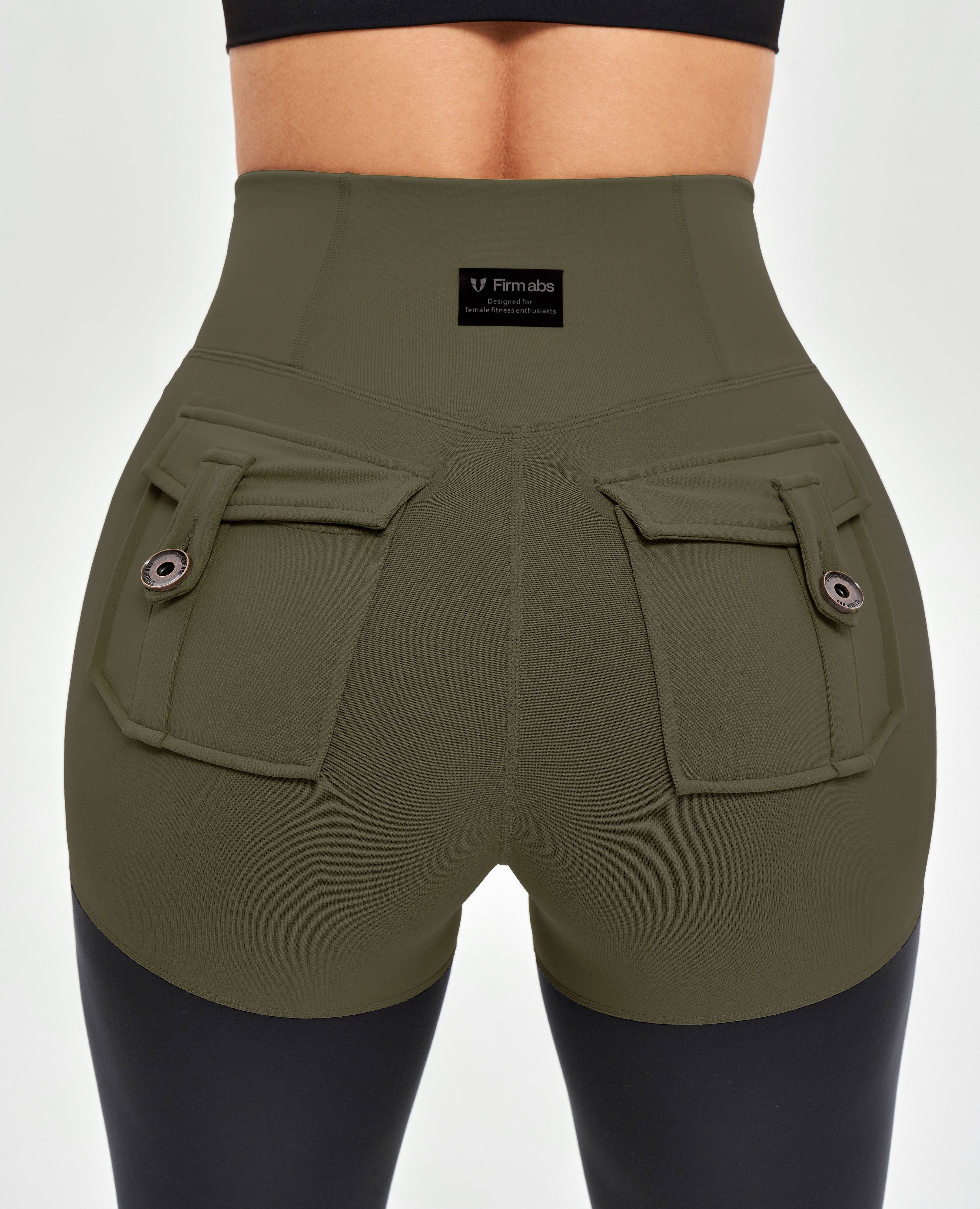 Leggings athlétiques cargo - vert foncé et noir