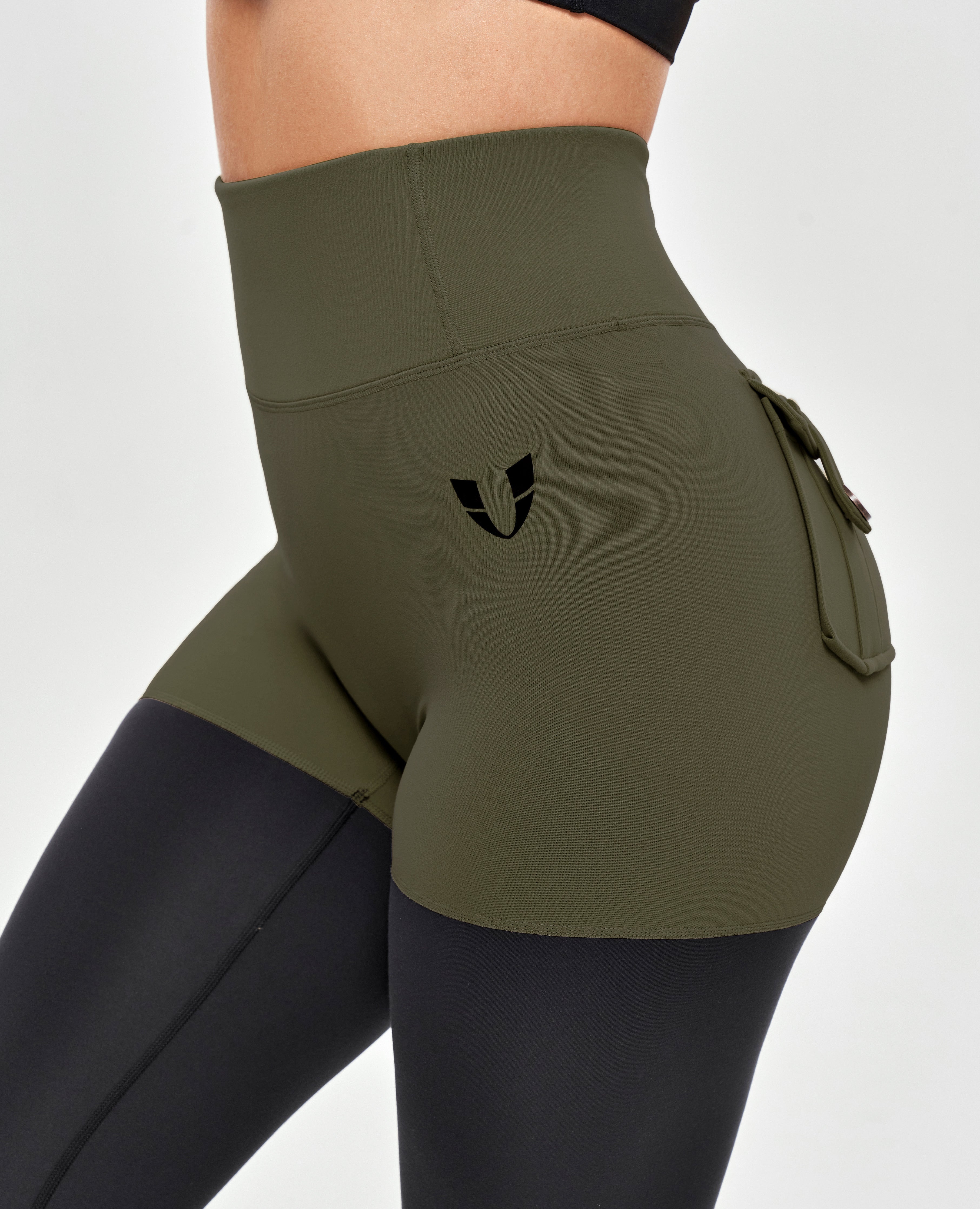 Leggings athlétiques cargo - vert foncé et noir