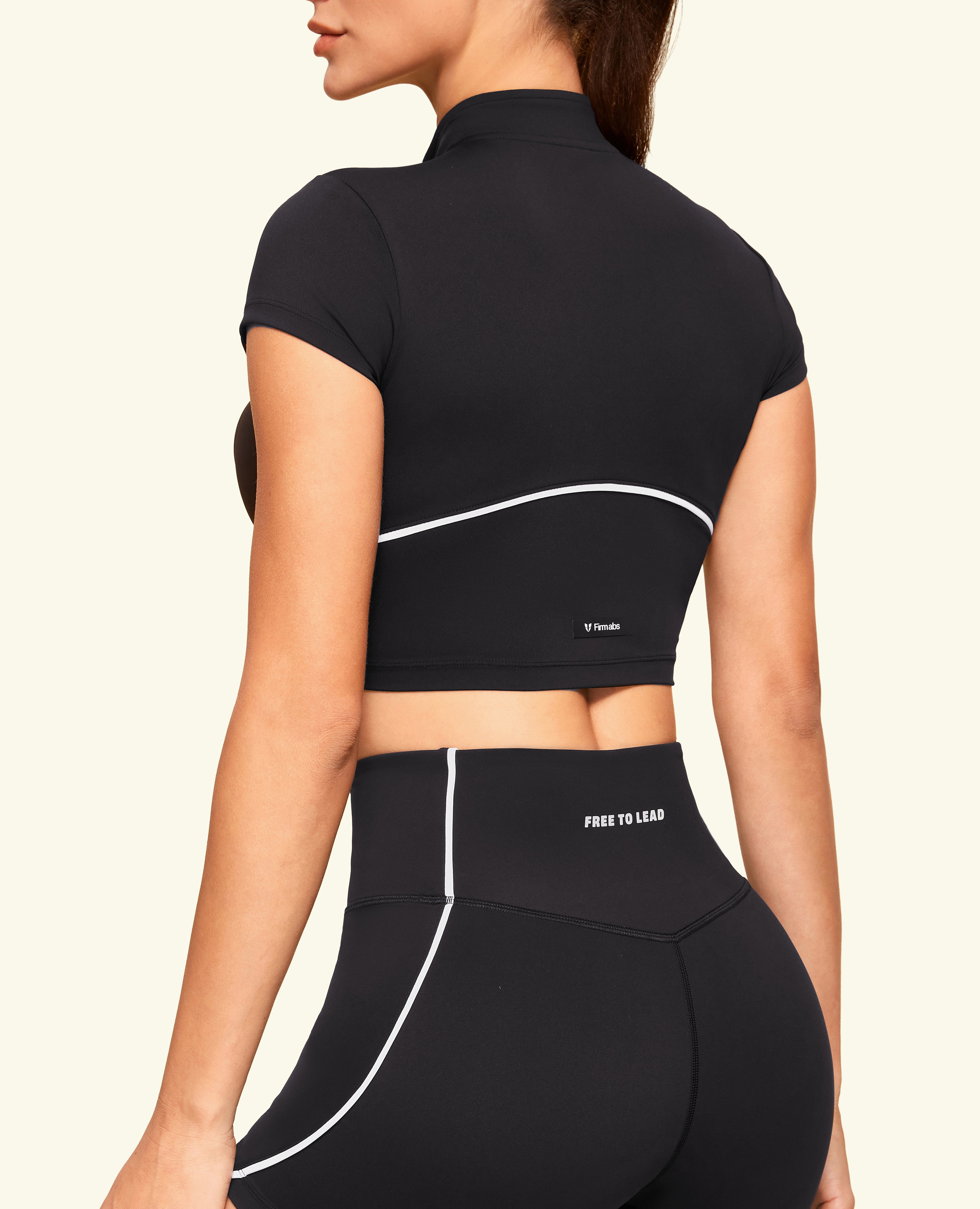 Half Zip Cropped Workout Top - Black