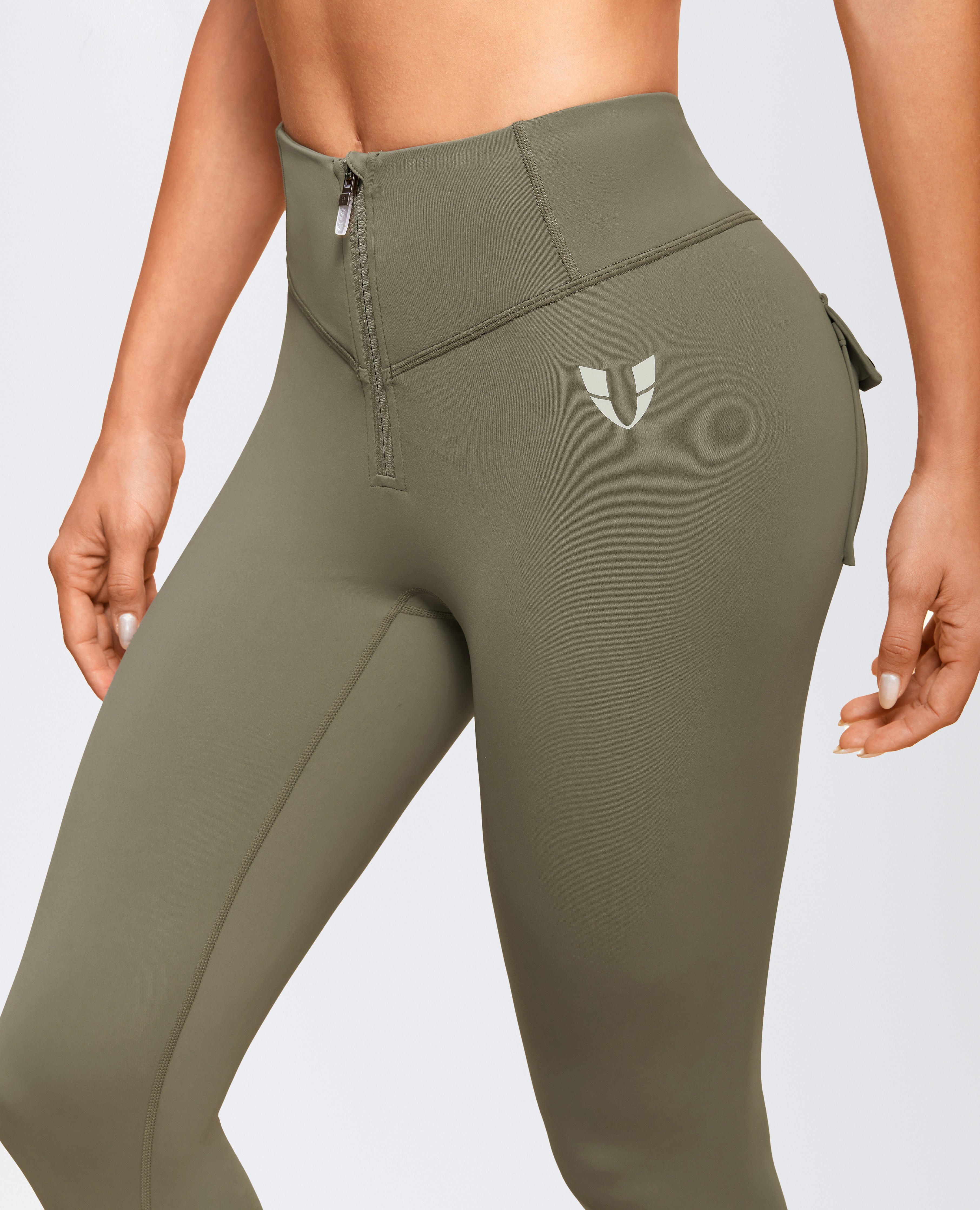 Zip Front Pocket Powerful leggings - Army Green