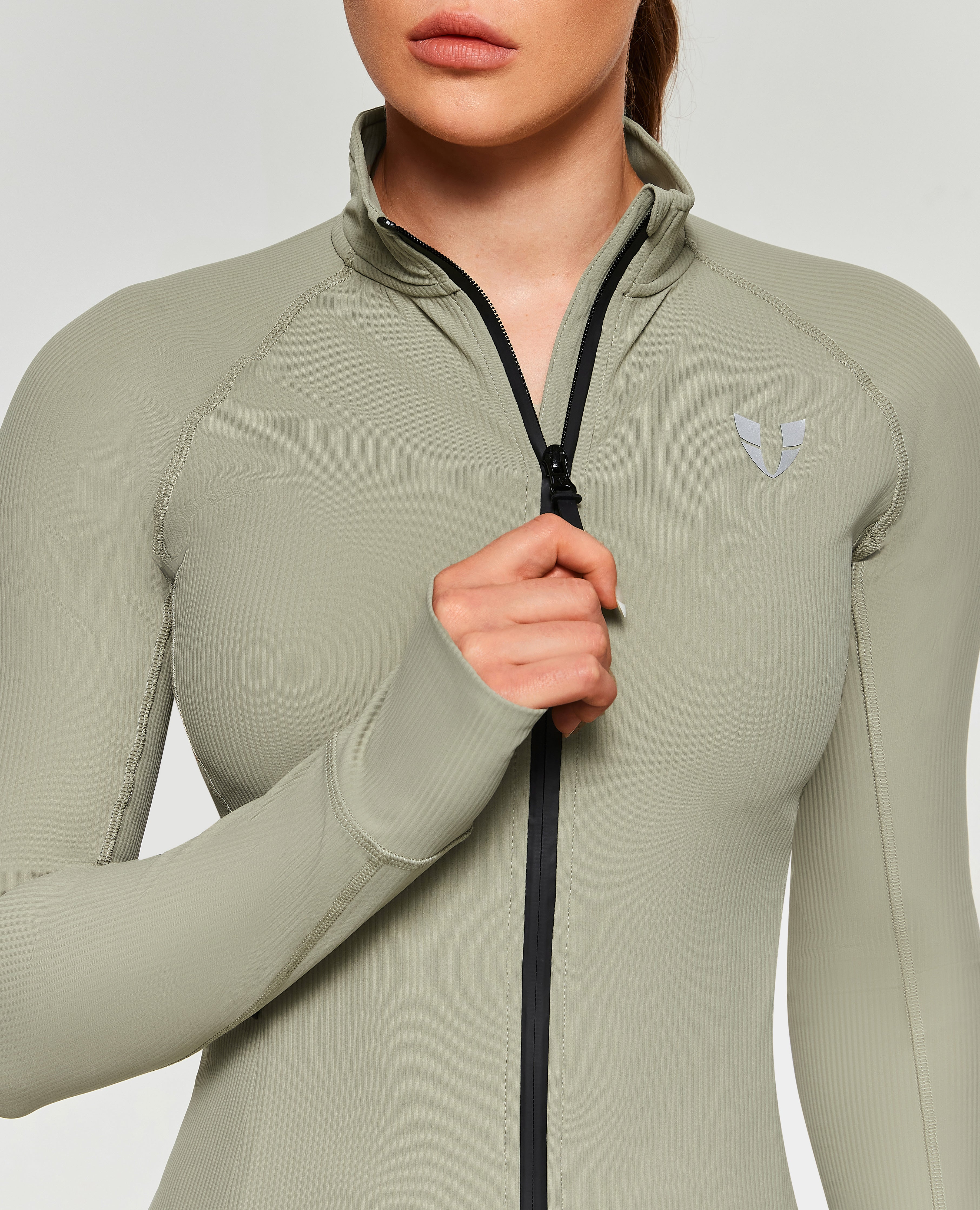 Ribbed Gym Jacket - Gray Green