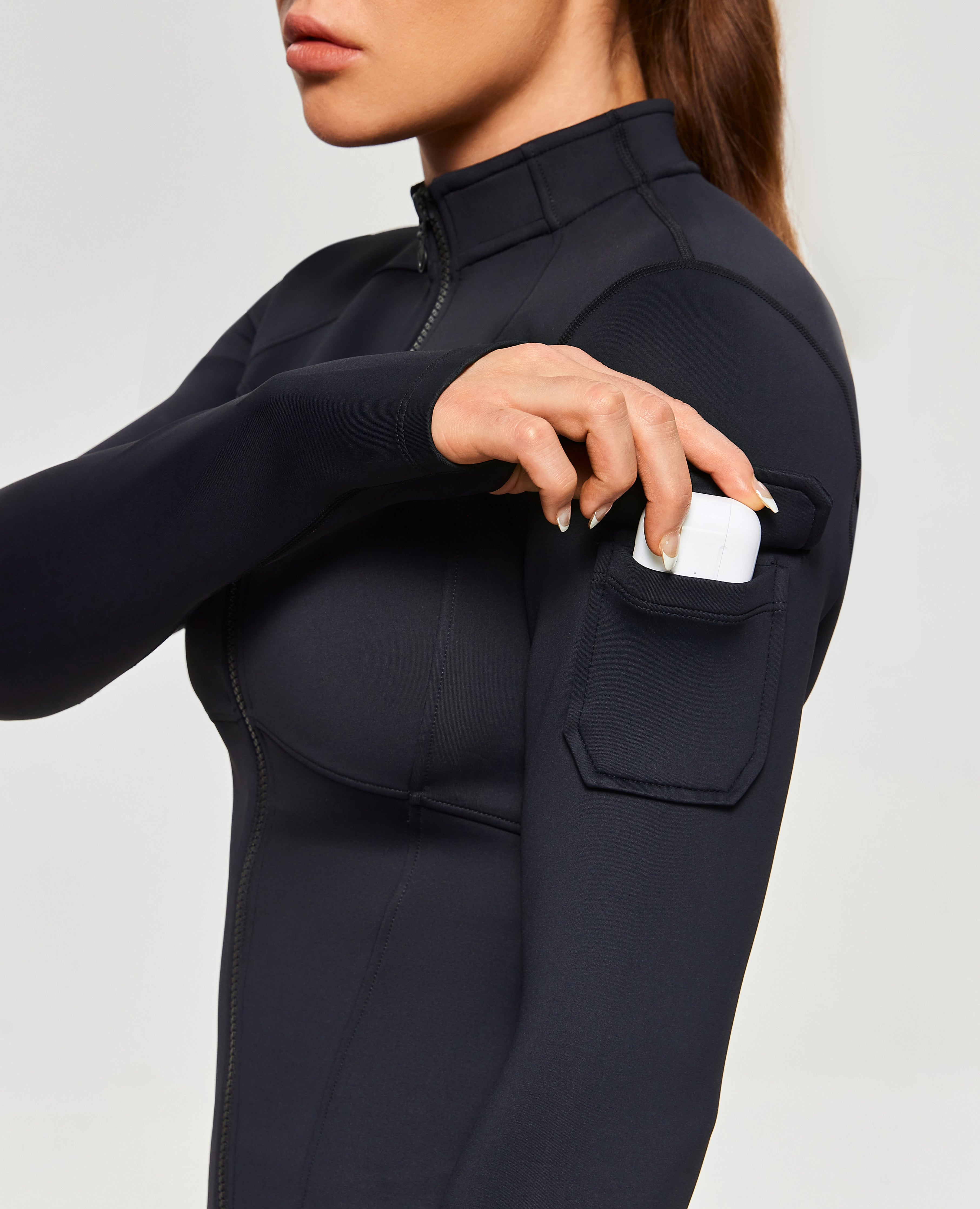 Stand Collar Fitness Moto Jacke - Schwarz