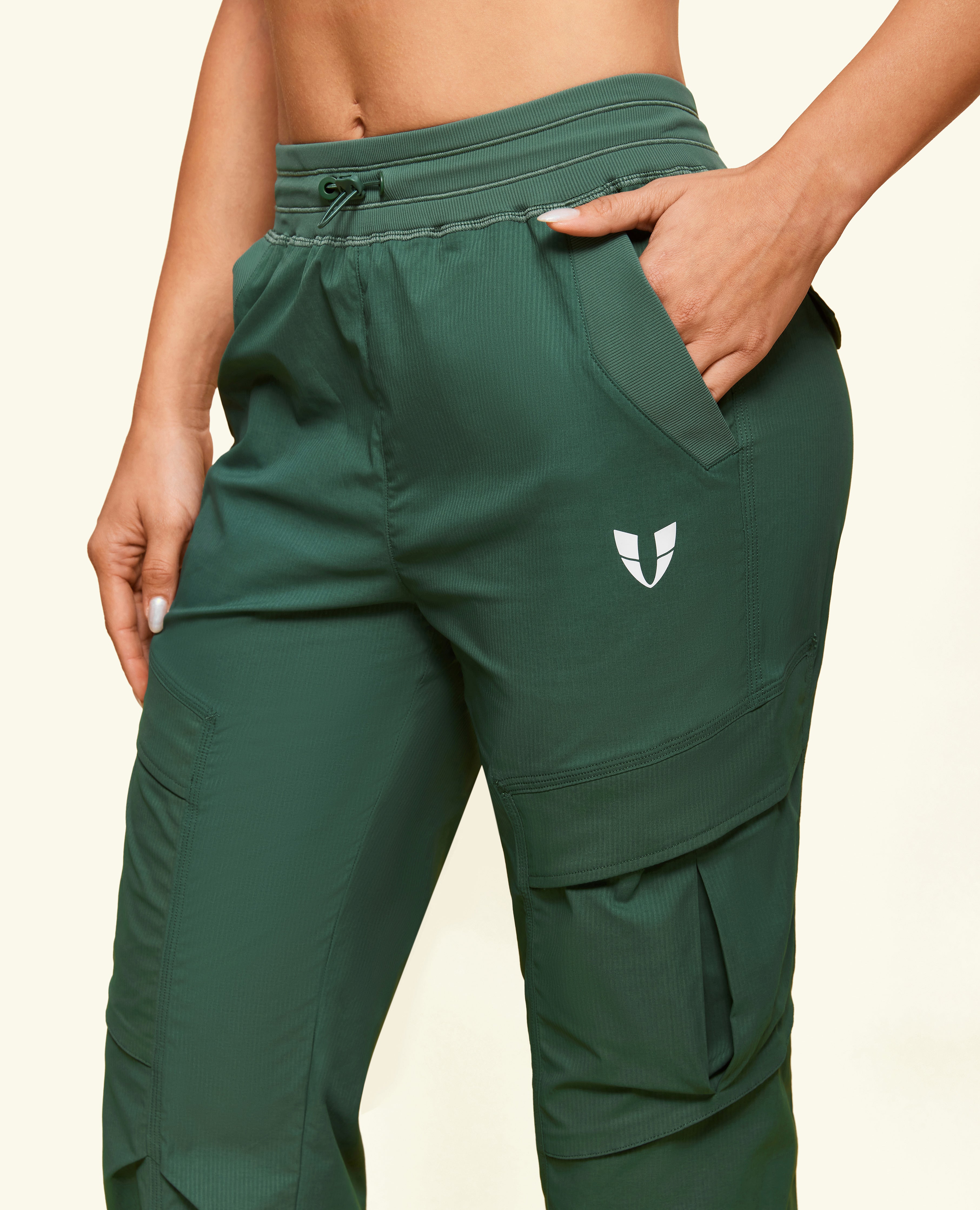 Pantalones sueltos de bolsillo de bolsillo con cordón - verde de cobre gris