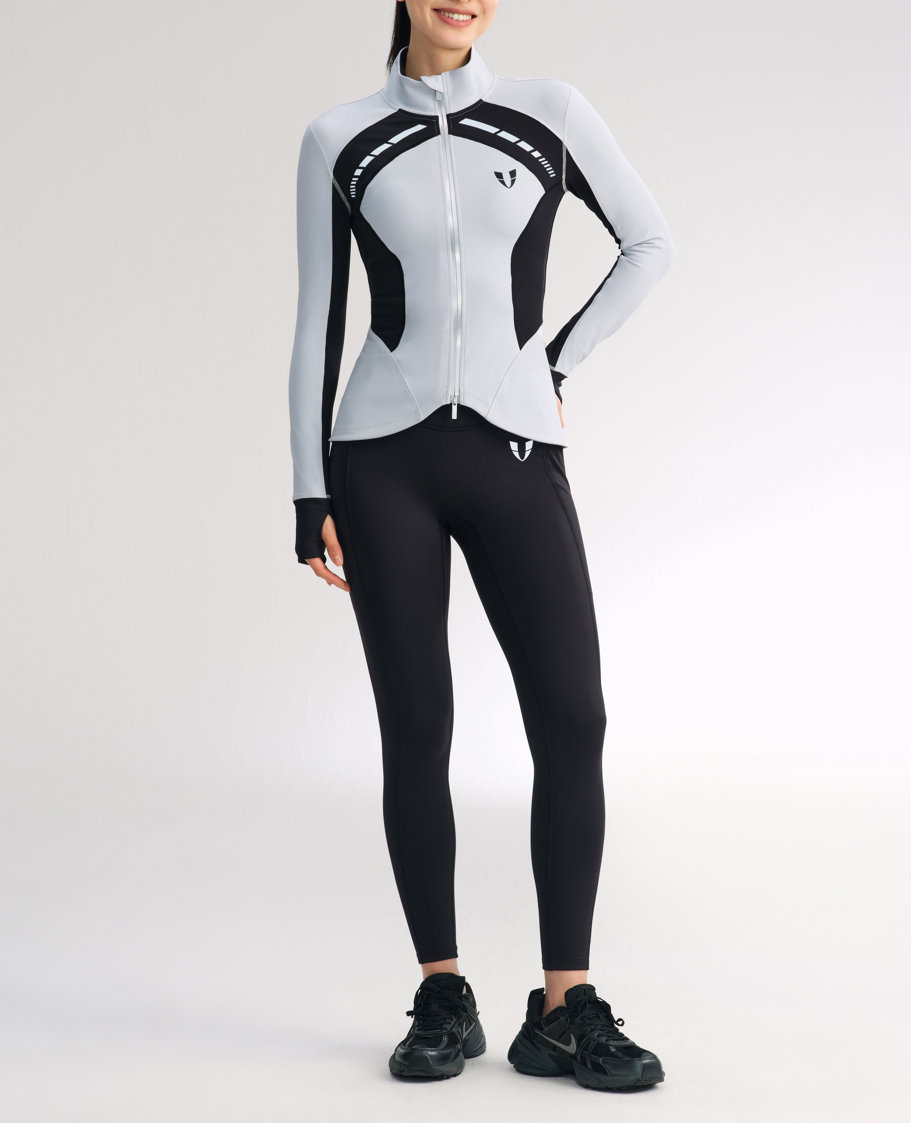 Slim Fit Color Block Athletic Jacket - Gray and Black