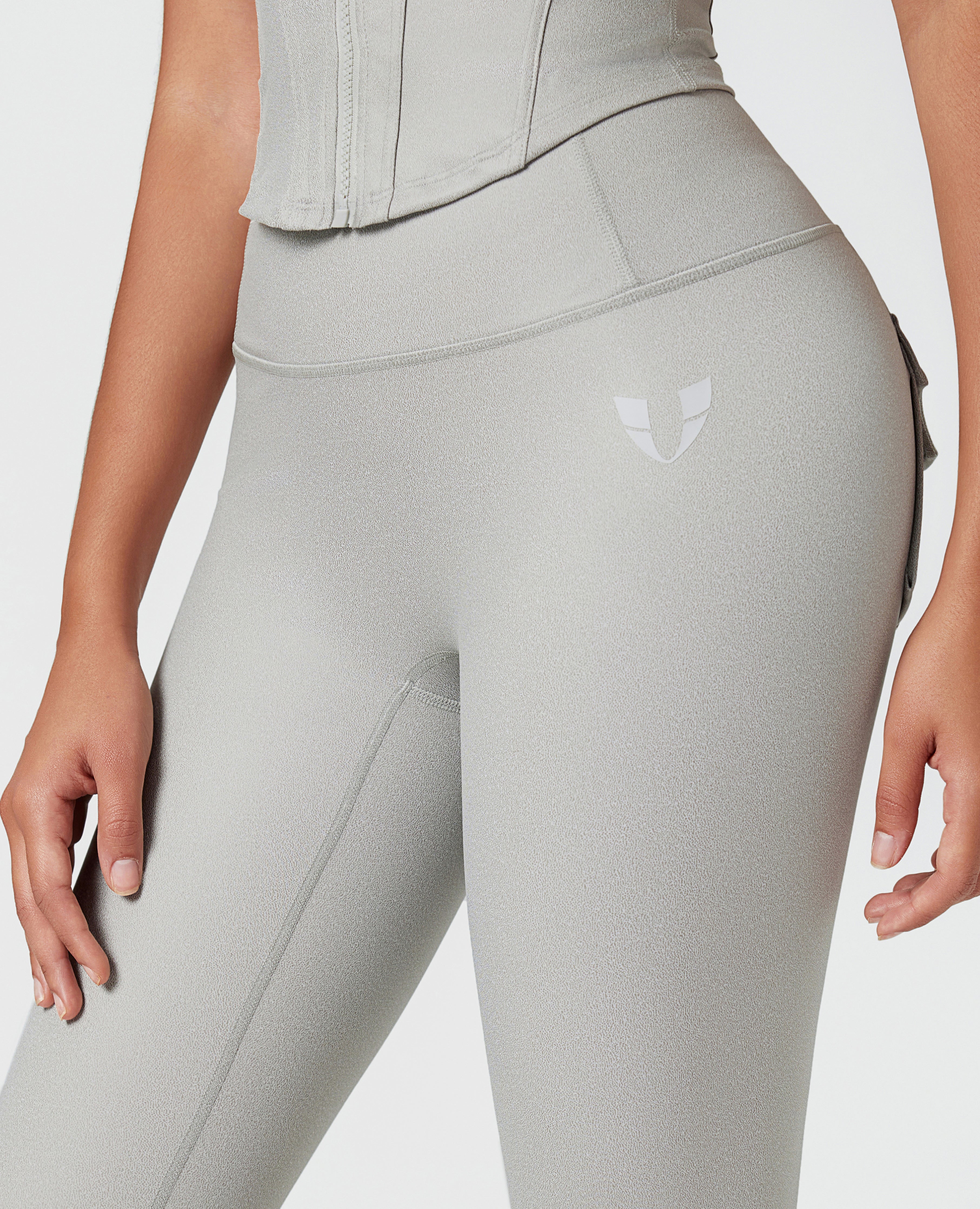 Breathable & Sculpting Faux Leather Pocket Leggings – Grey