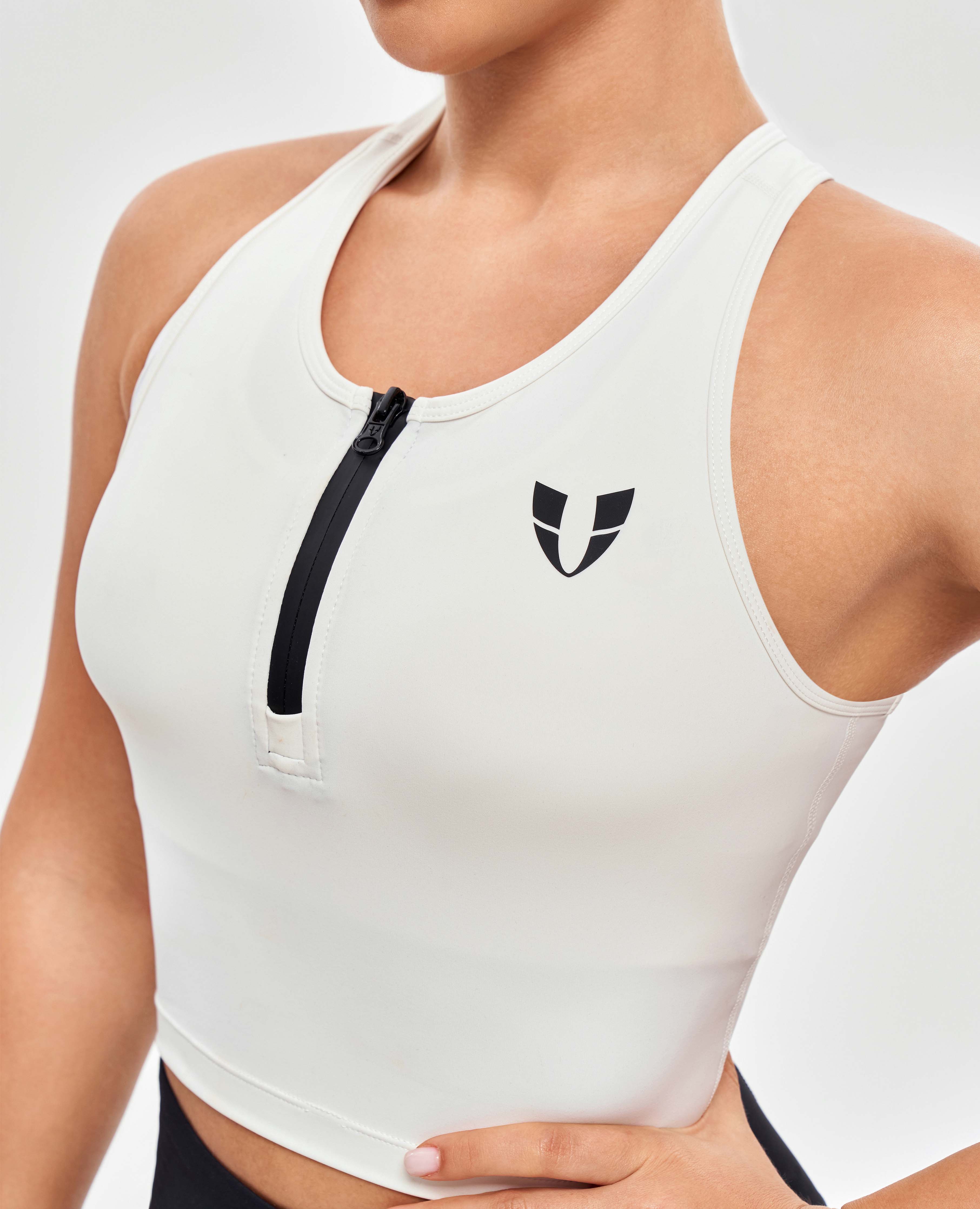 Half Zip Crop Top - blanc