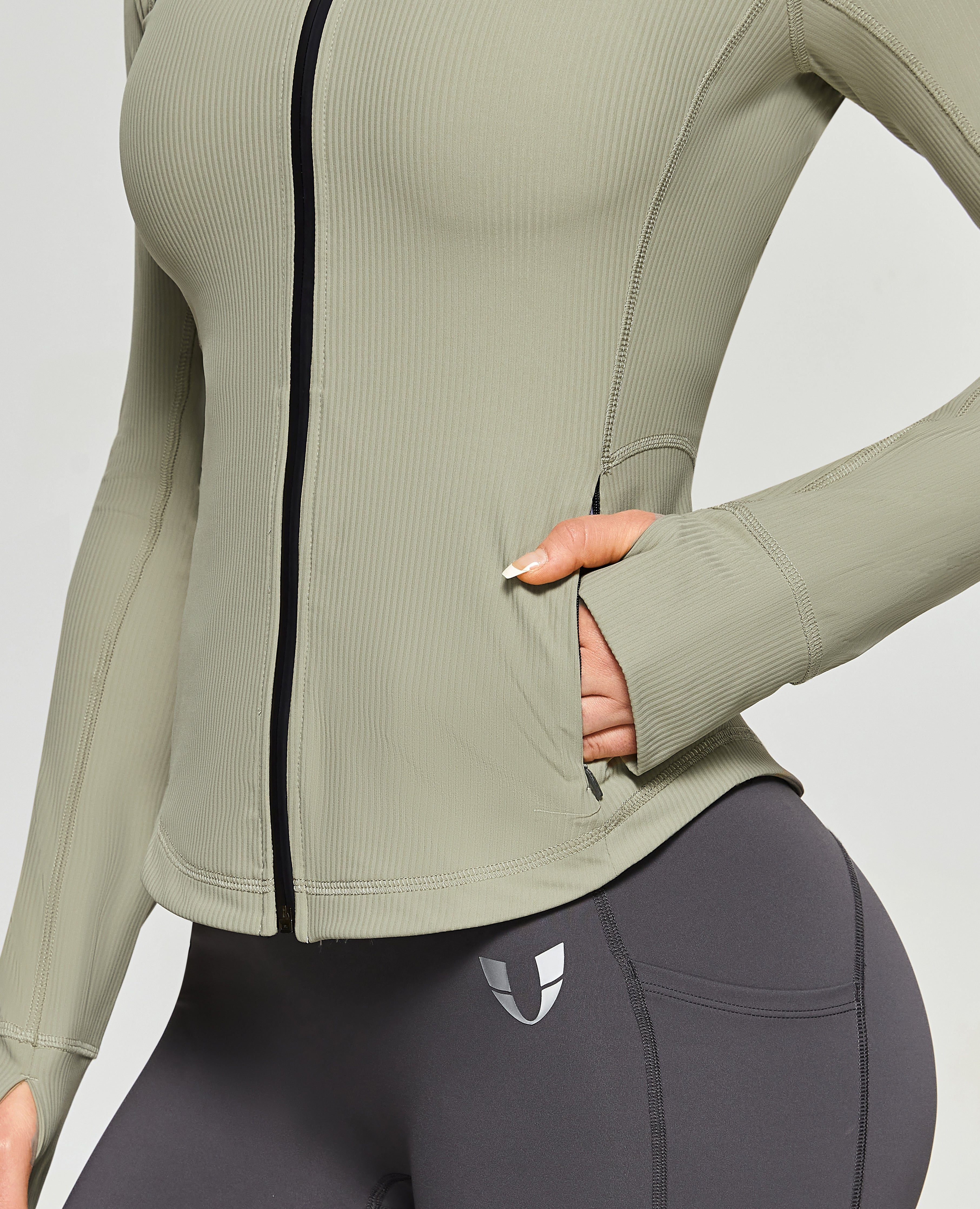 Ribbed Gym Jacket - Gray Green