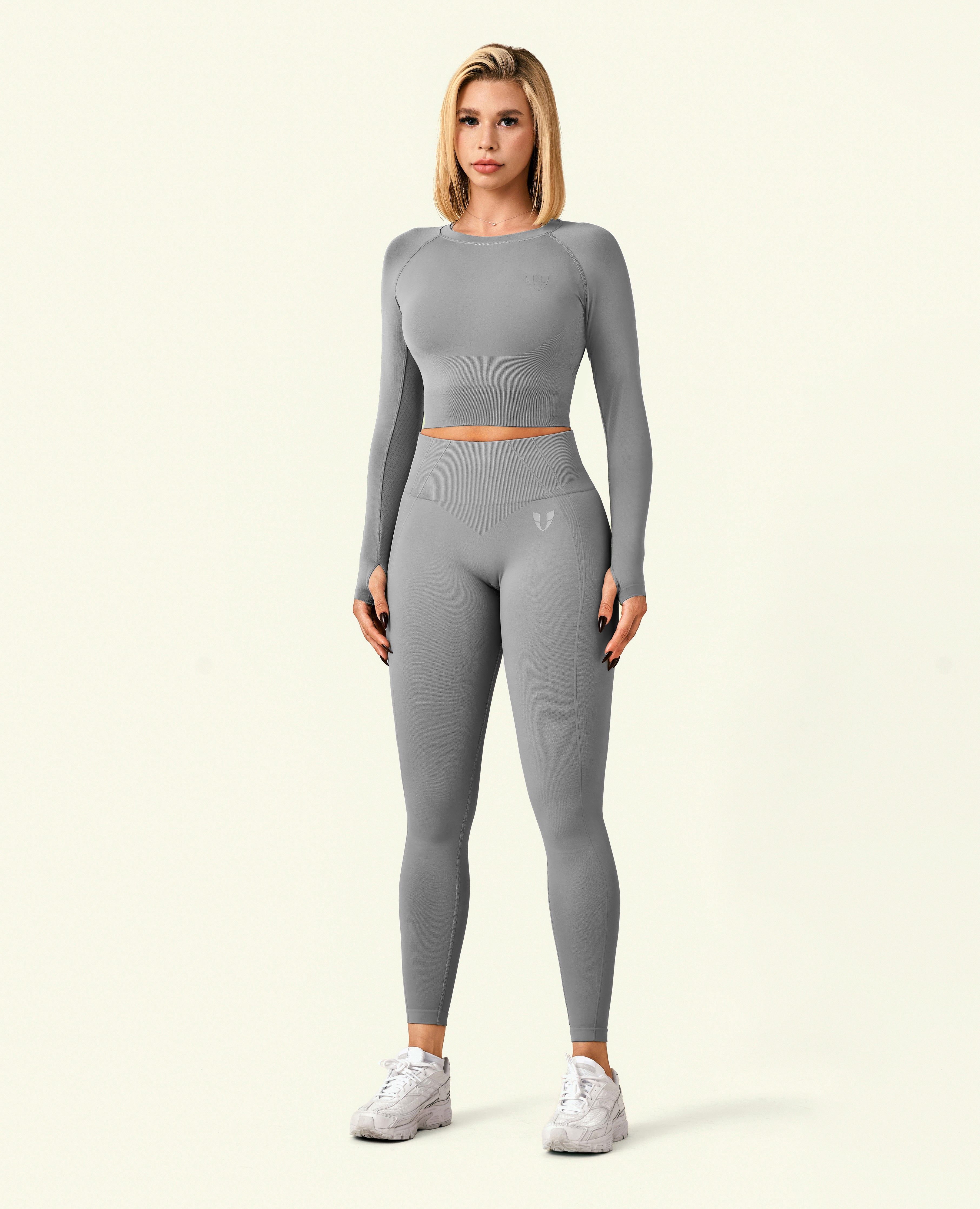 Hold Tight Cropped Long Sleeve T-Shirt - Cement Grey