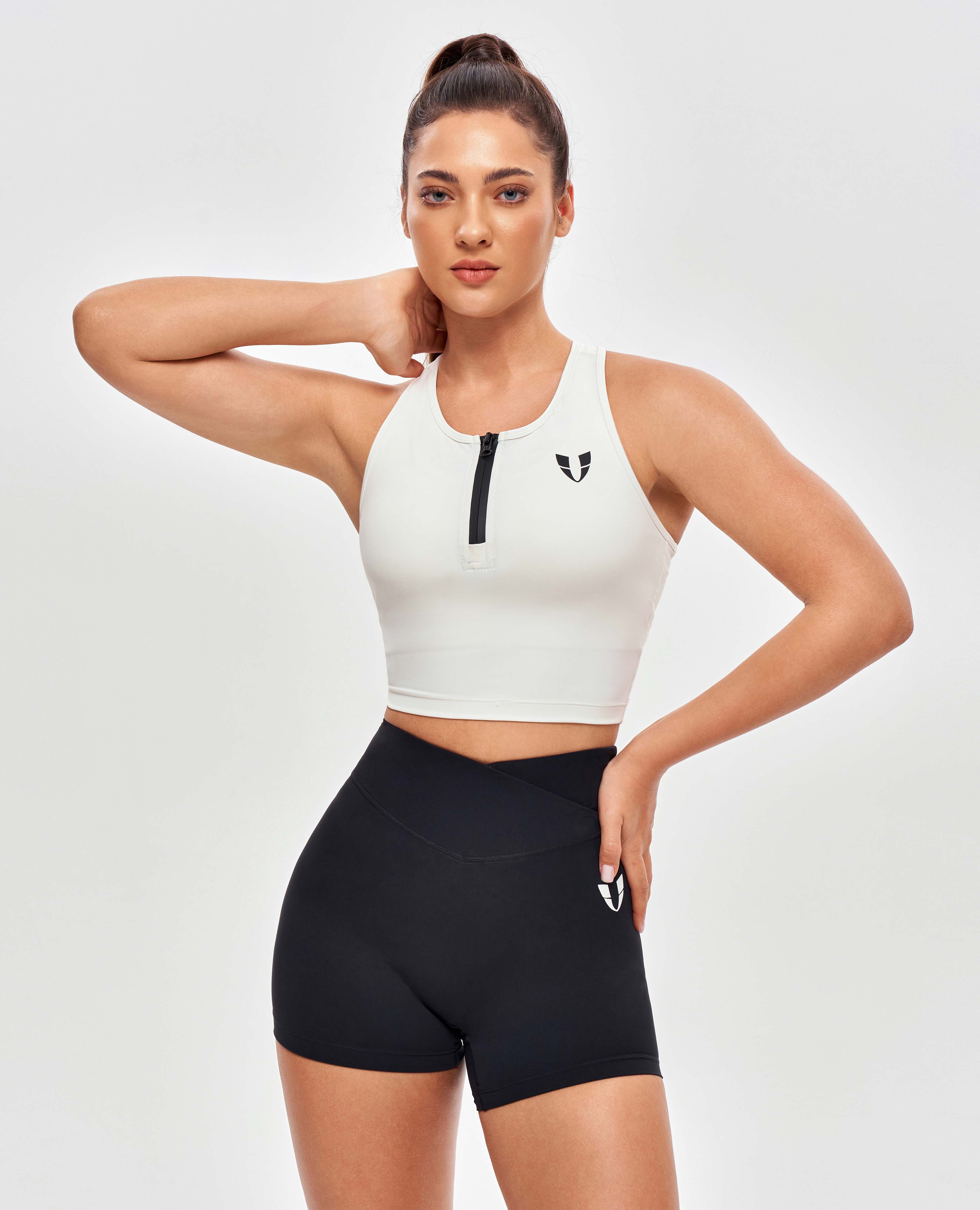 Half Zip Crop Top - blanc