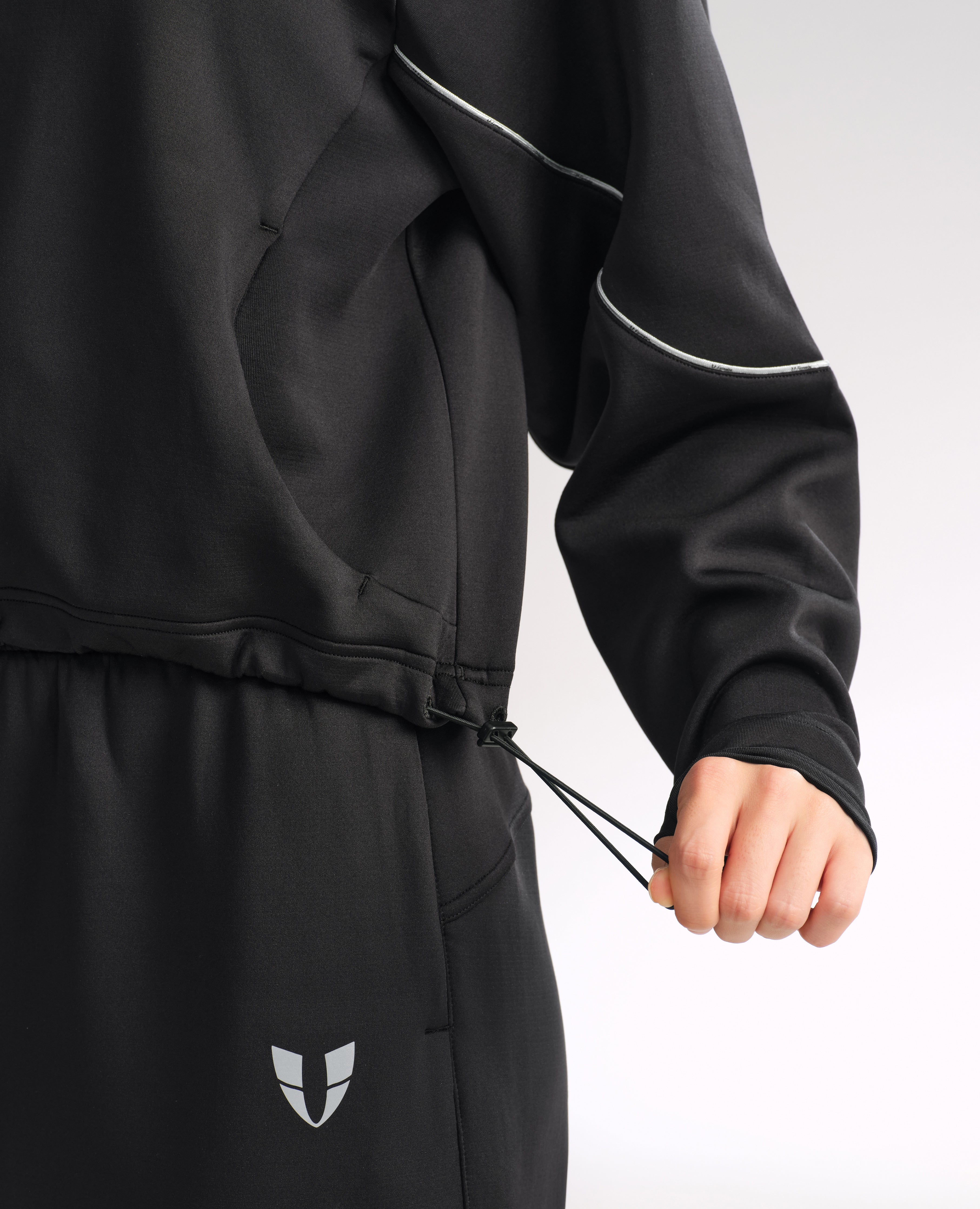 Stand Collar Half Zip Drawstring Athletic Pullover - Black