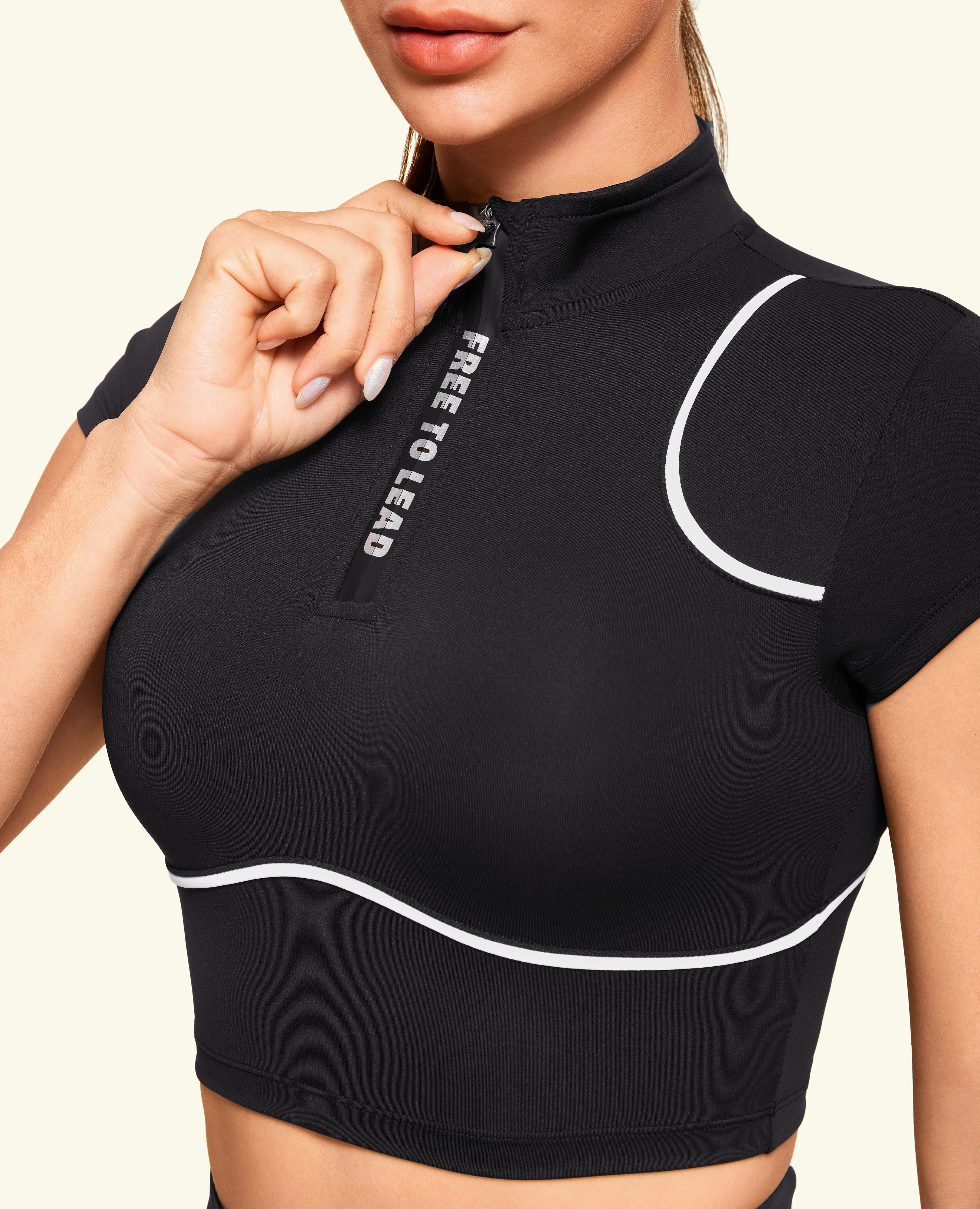 Half Zip Cropped Workout Top - Black