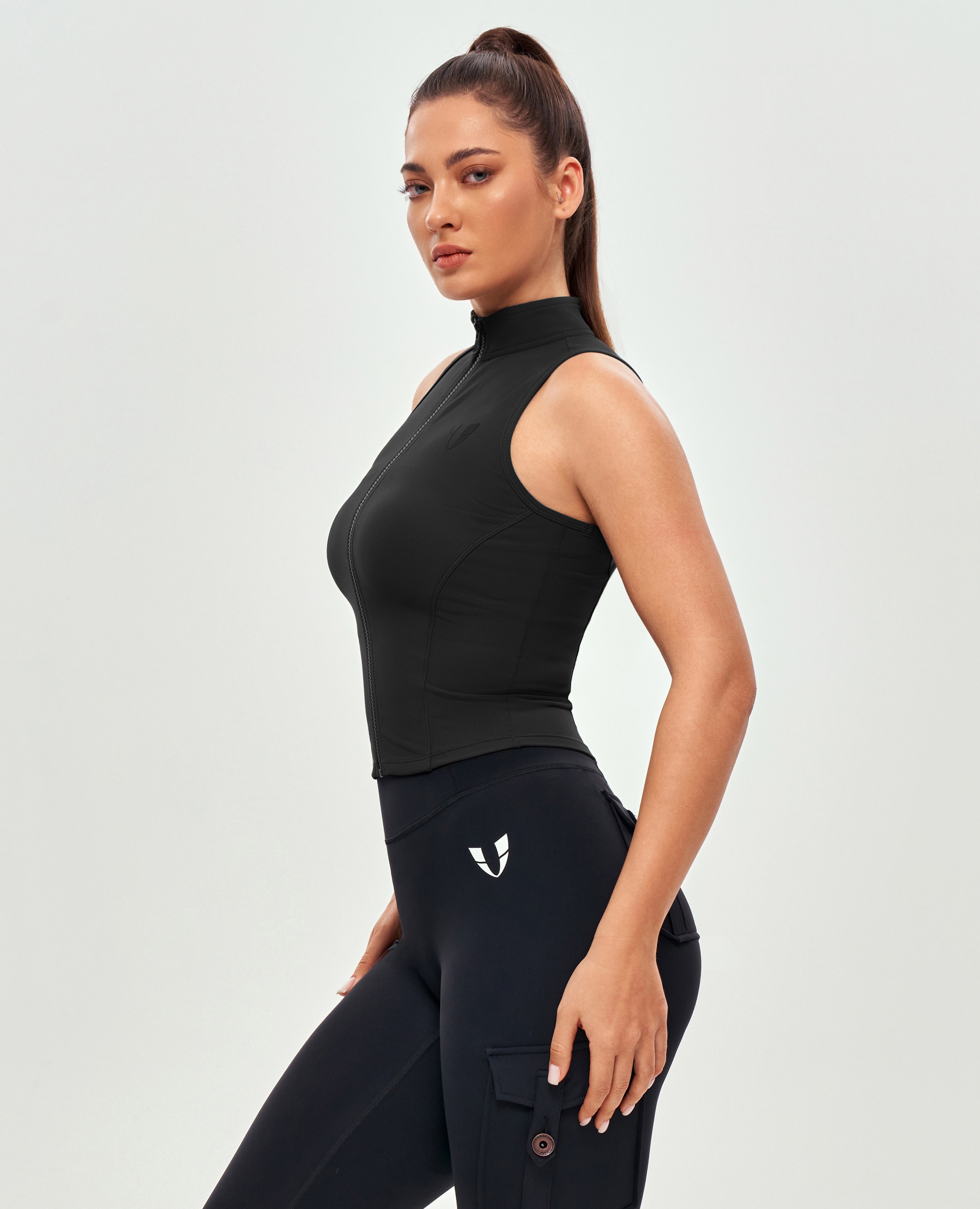 Tank zip up-up côtelé - noir
