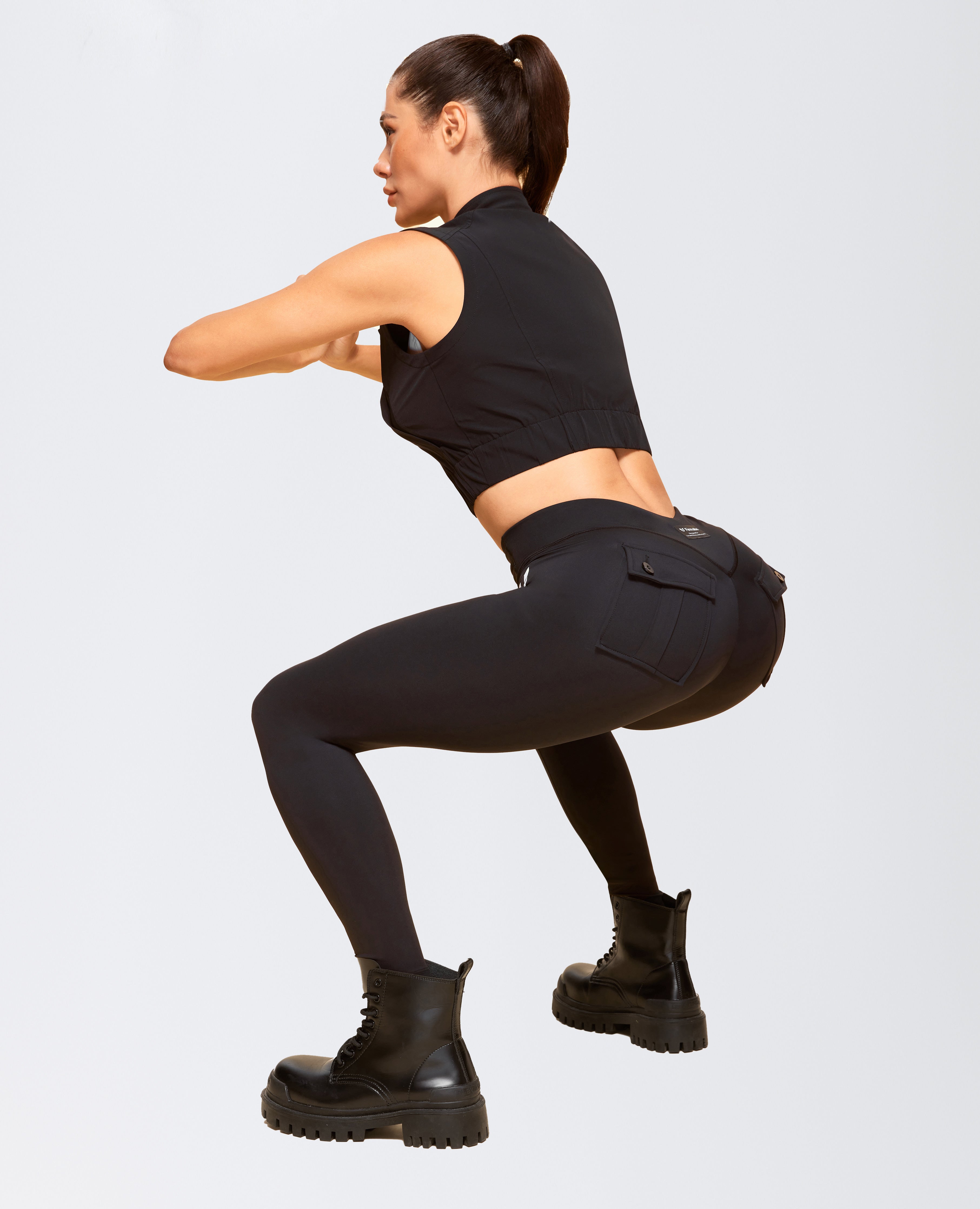 Pocchi anteriore con zip potenti leggings - nero