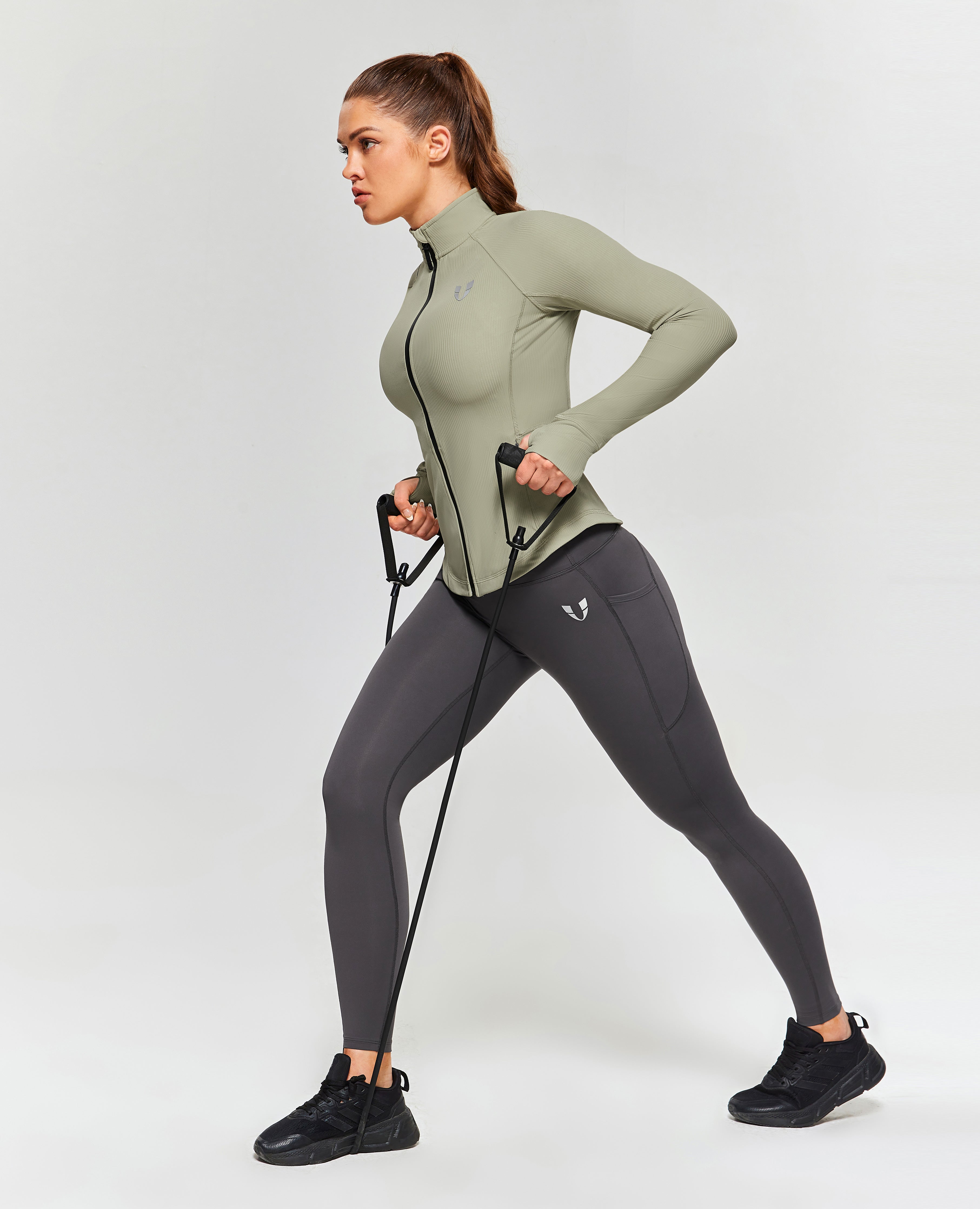 Ribbed Gym Jacket - Gray Green