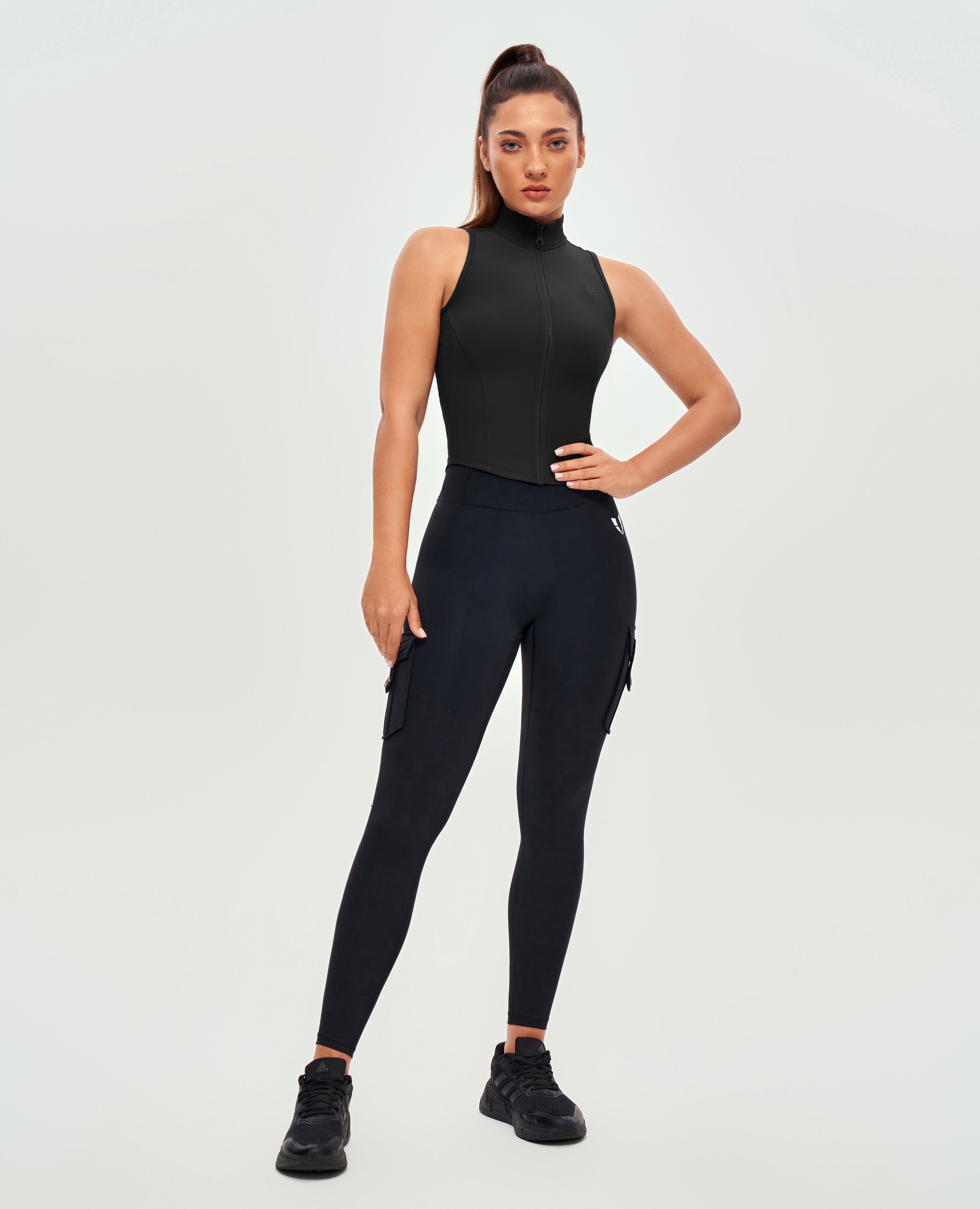Tank zip up-up côtelé - noir