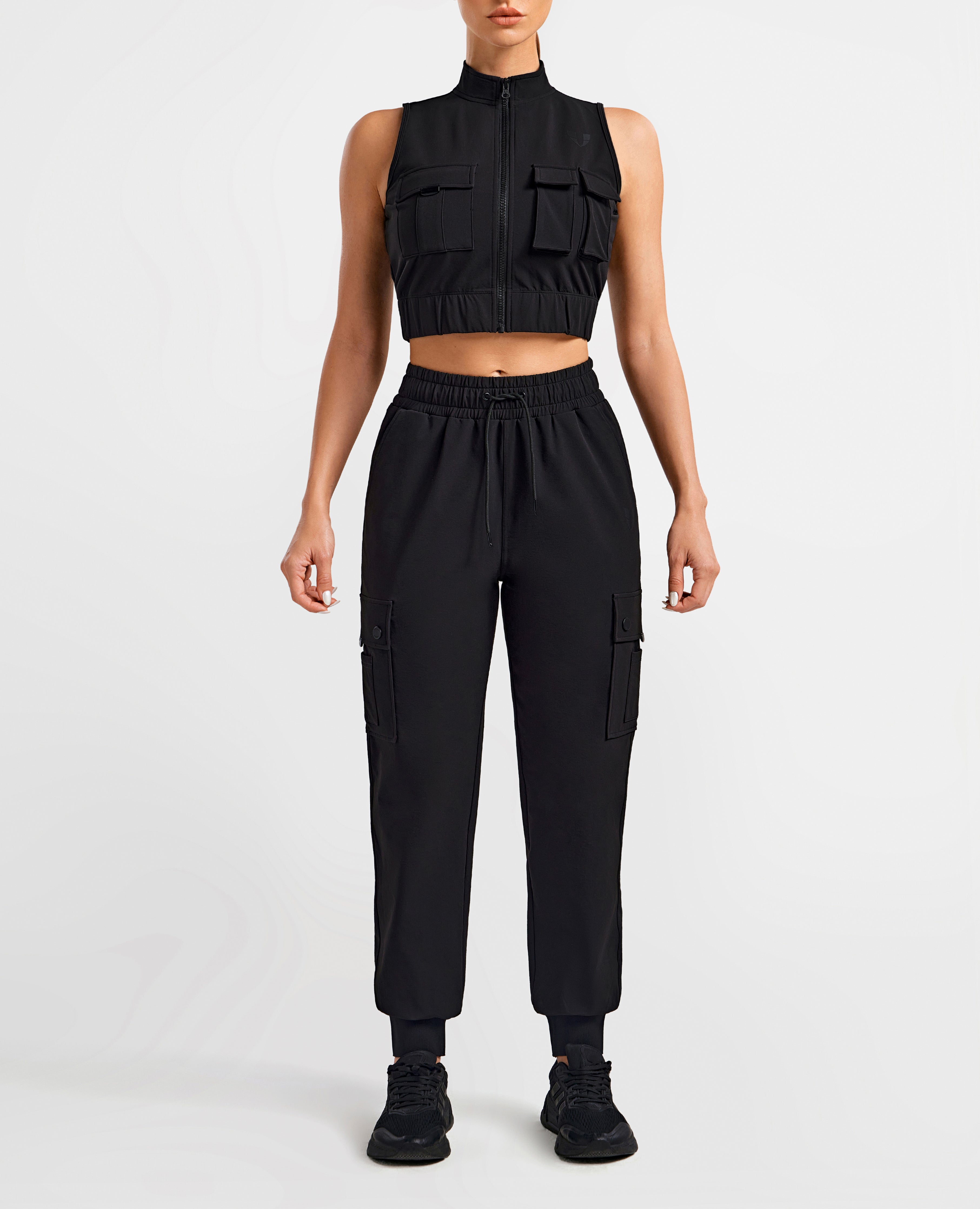 Cargo Pocket Moto Leggings - Schwarz