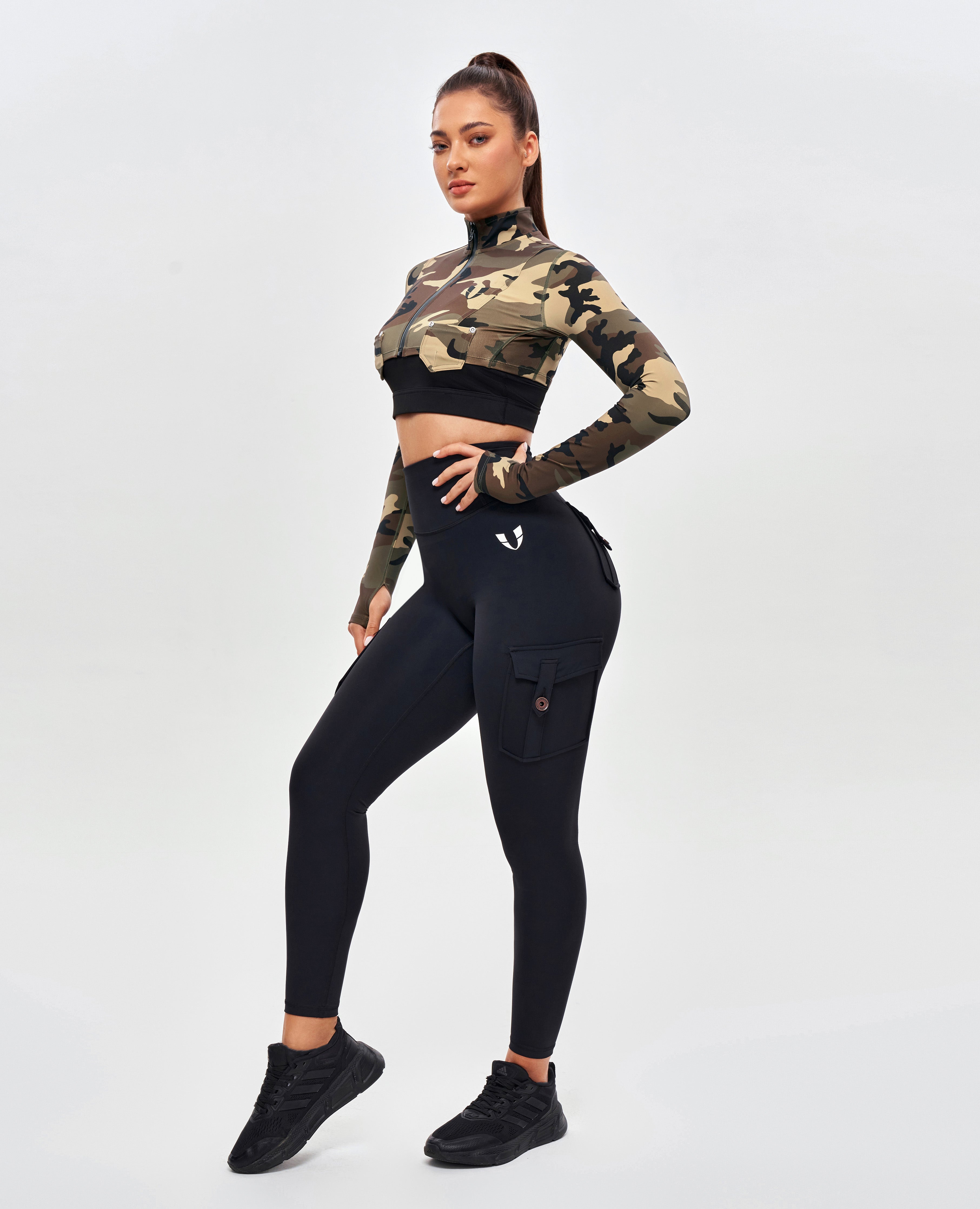 Firmabs lange mouw crop top - Earth Camo