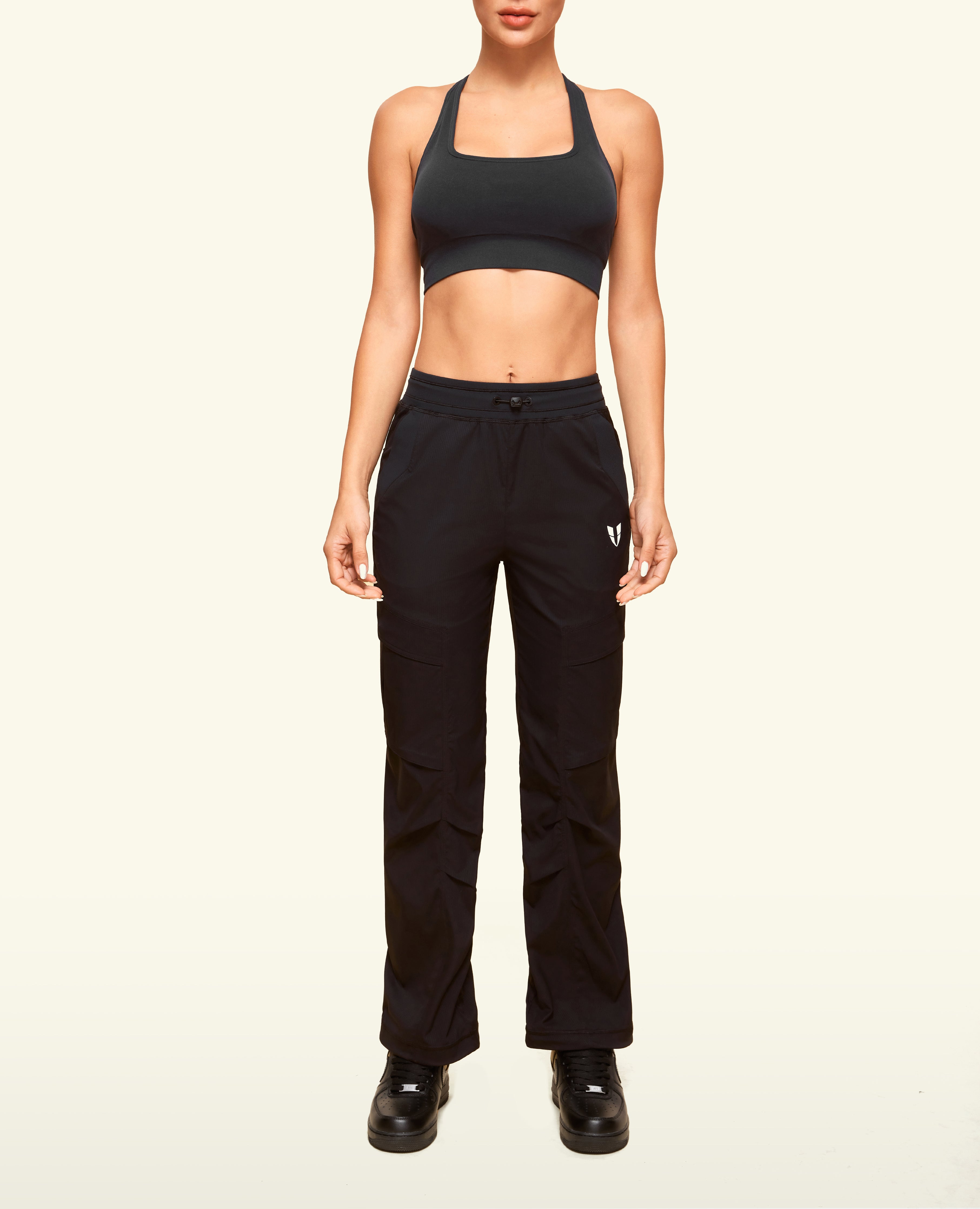 Pantalones de ajuste suelto de bolsillo con cordón - negro