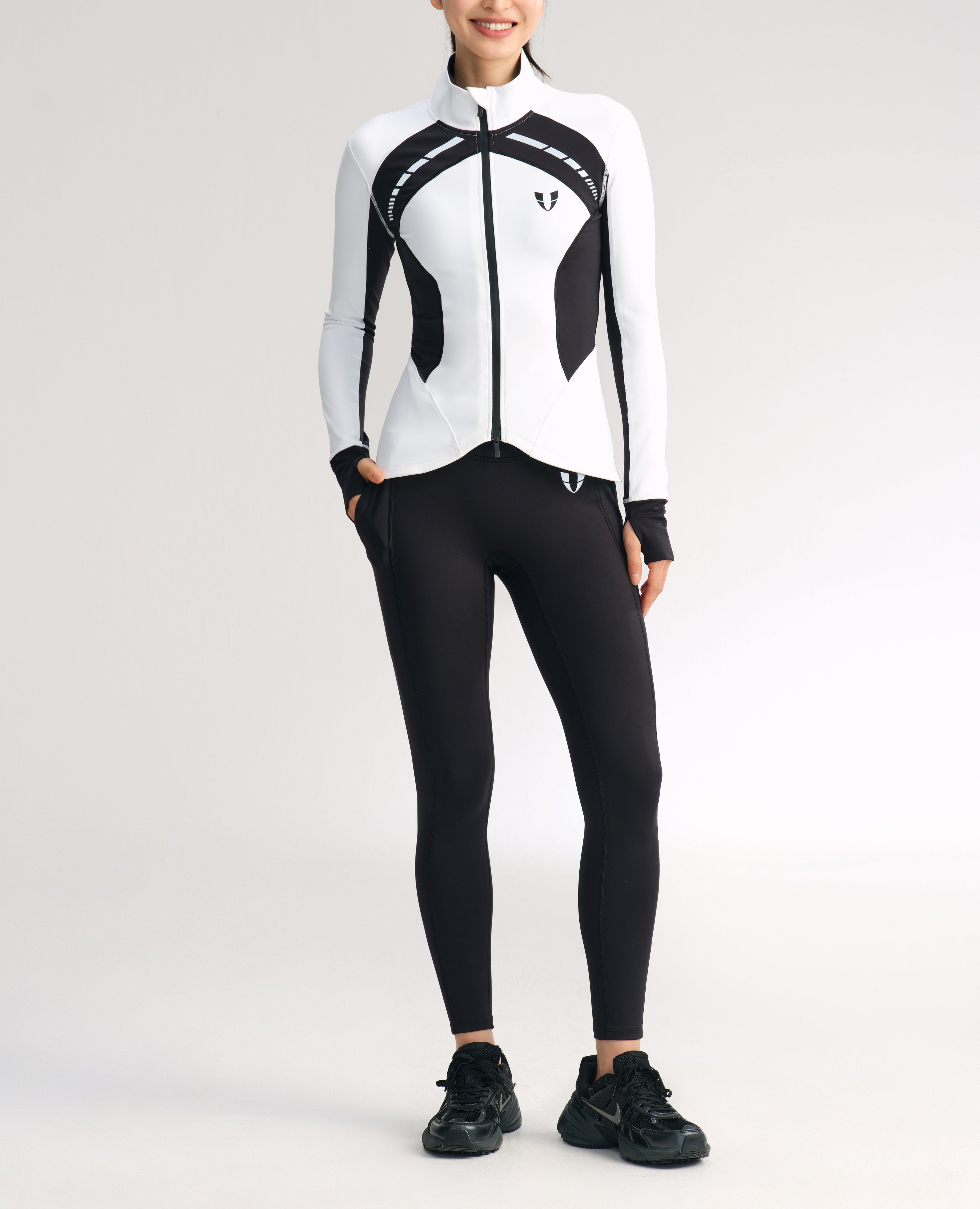 Slim Fit Color Block Athletic Jacket - White and Black