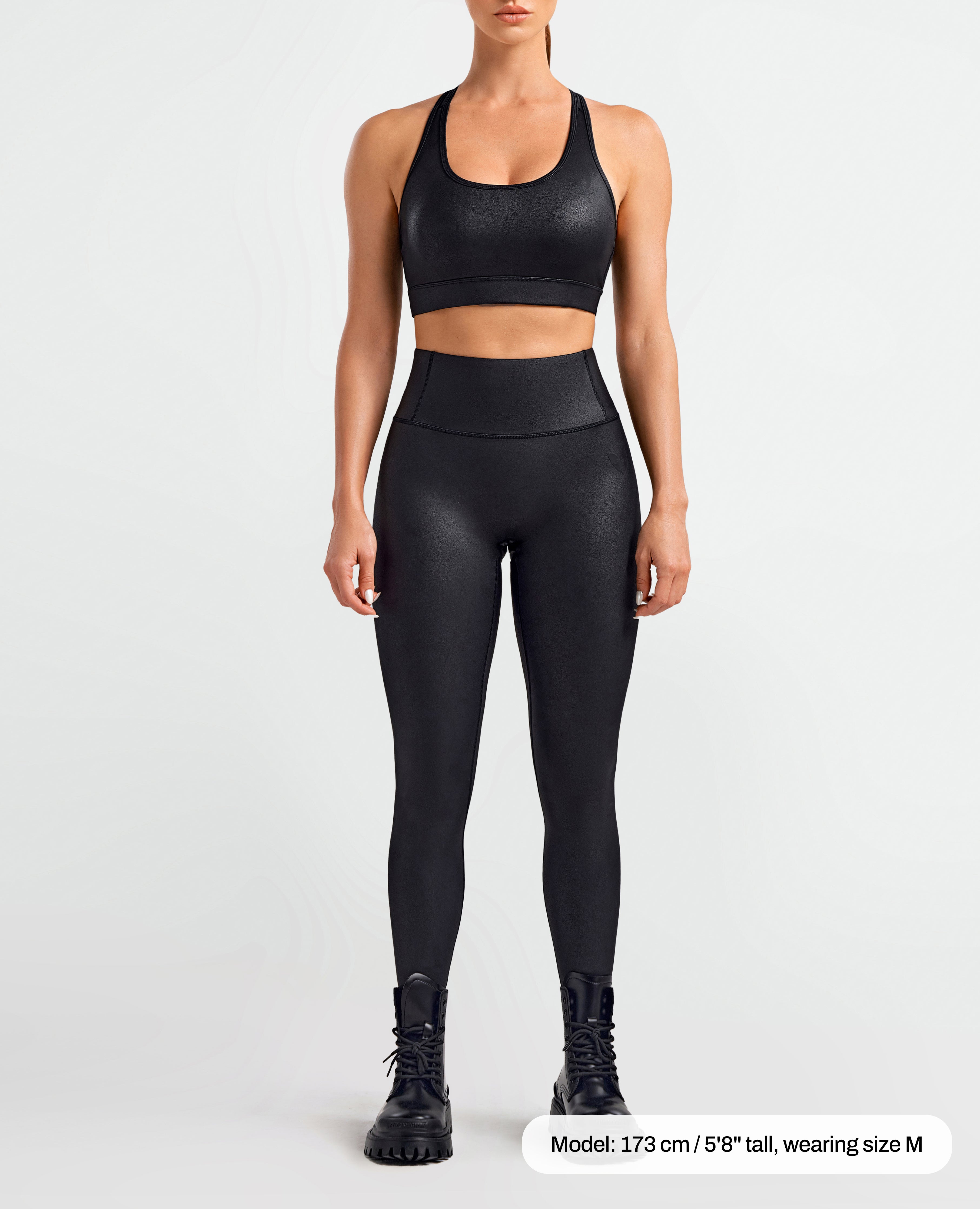 Breathable & Sculpting Faux Leather Pocket Leggings - Black