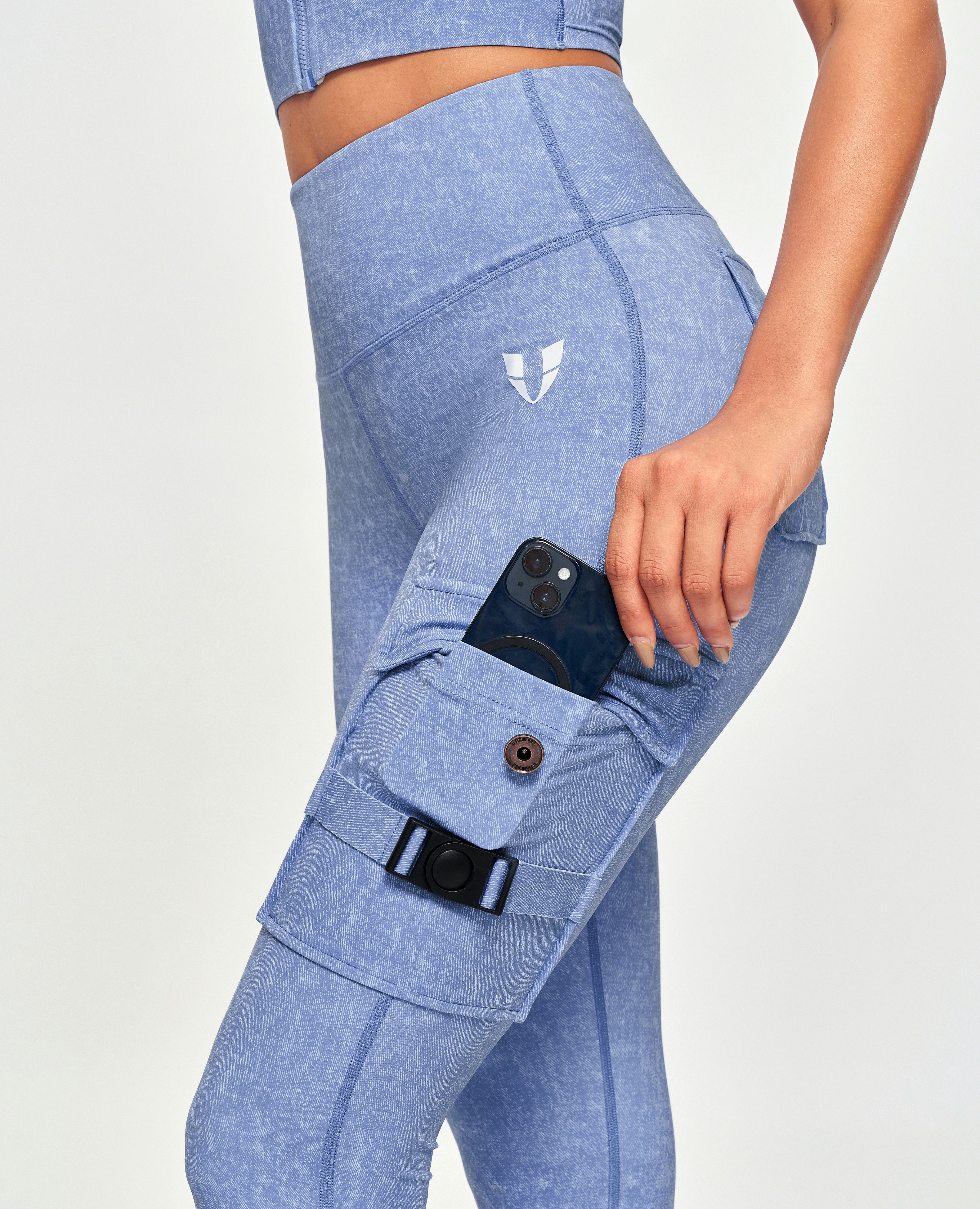 Cargo Fitness Leggings- Light Denim Blue
