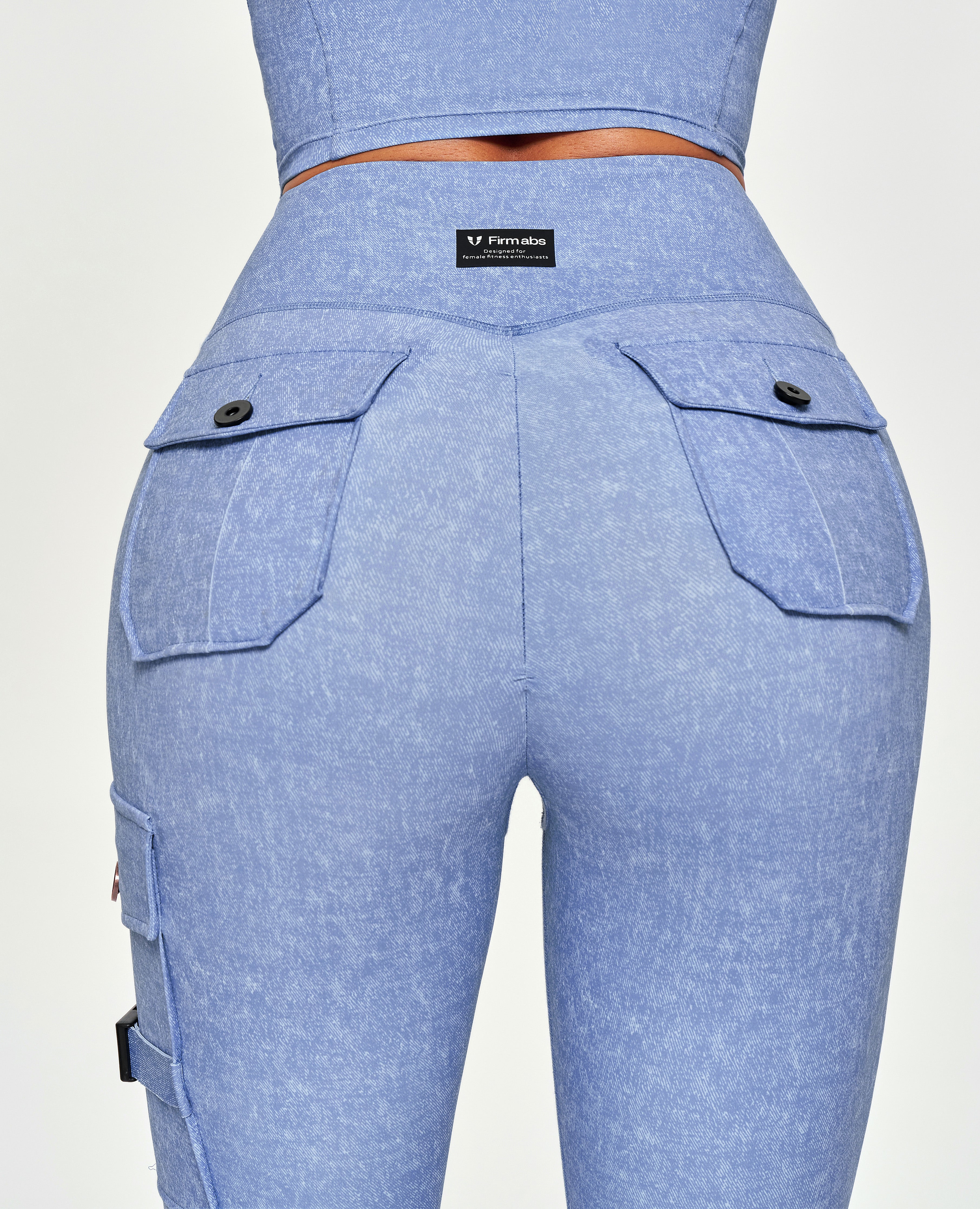 Cargo Fitness Leggings- Light Denim Blue