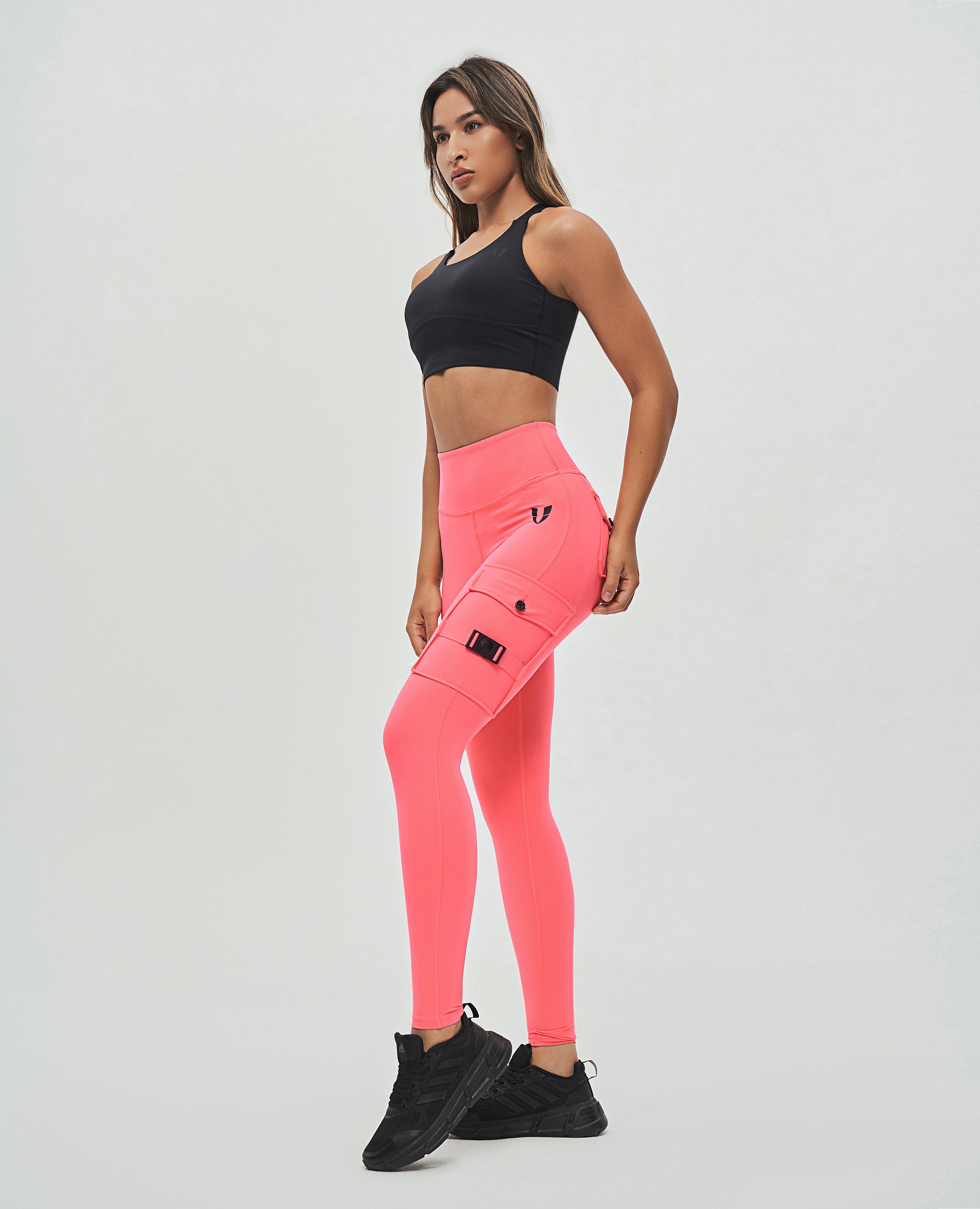 Cargo Fitness Leggings - Coral Red