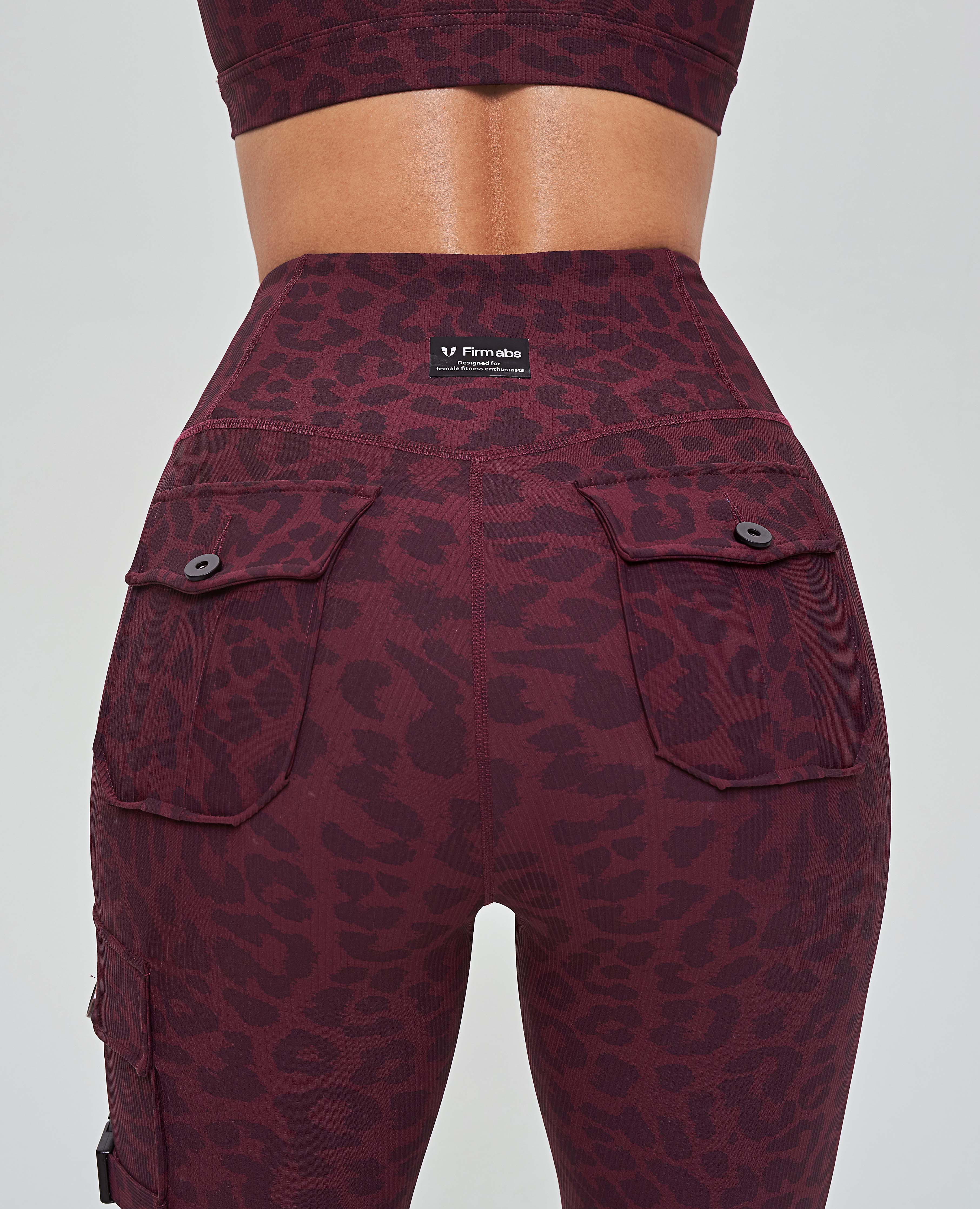 Cargo Fitness Leggings - Red Leopard
