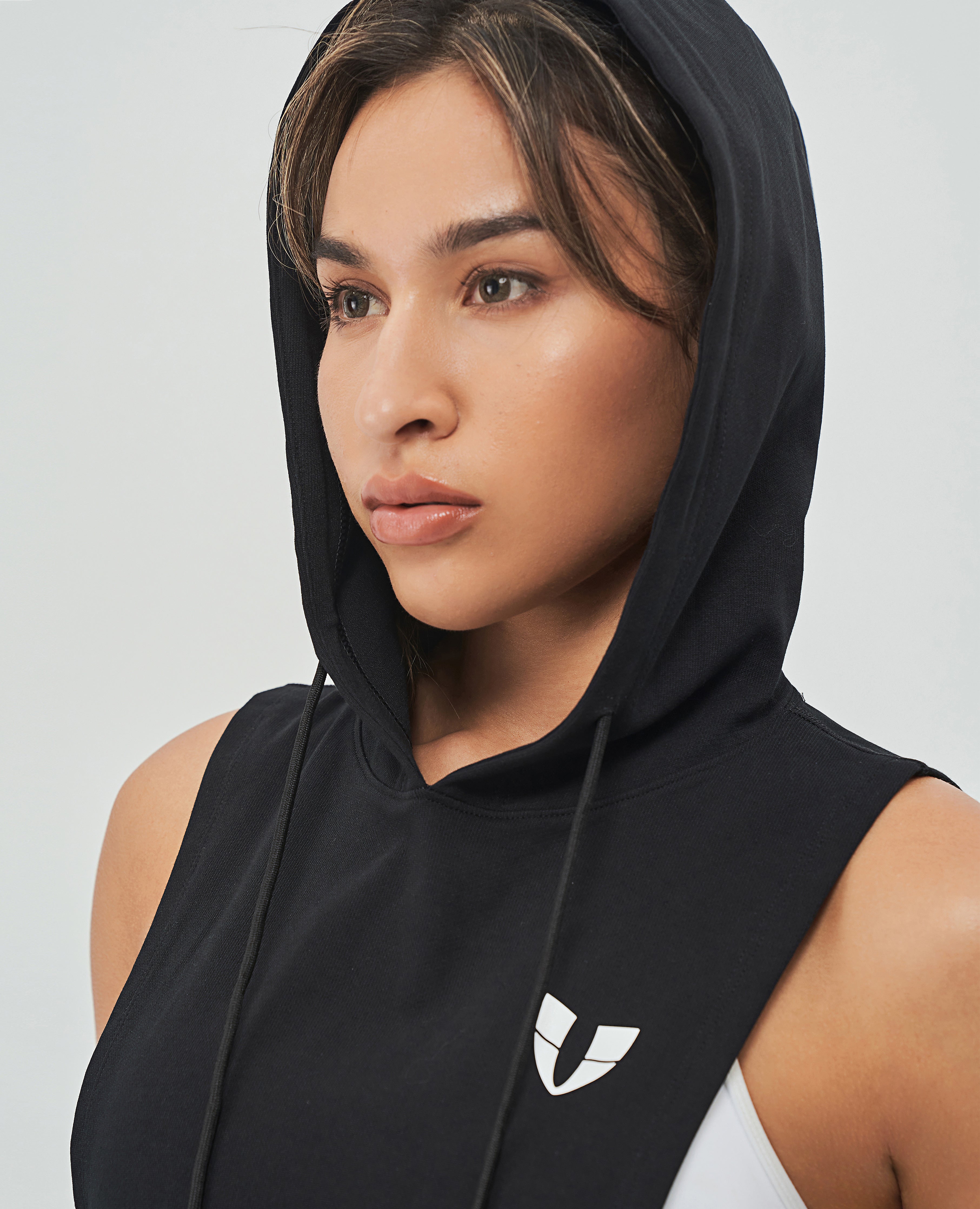 Drop Armhole Hooded Tank - Black