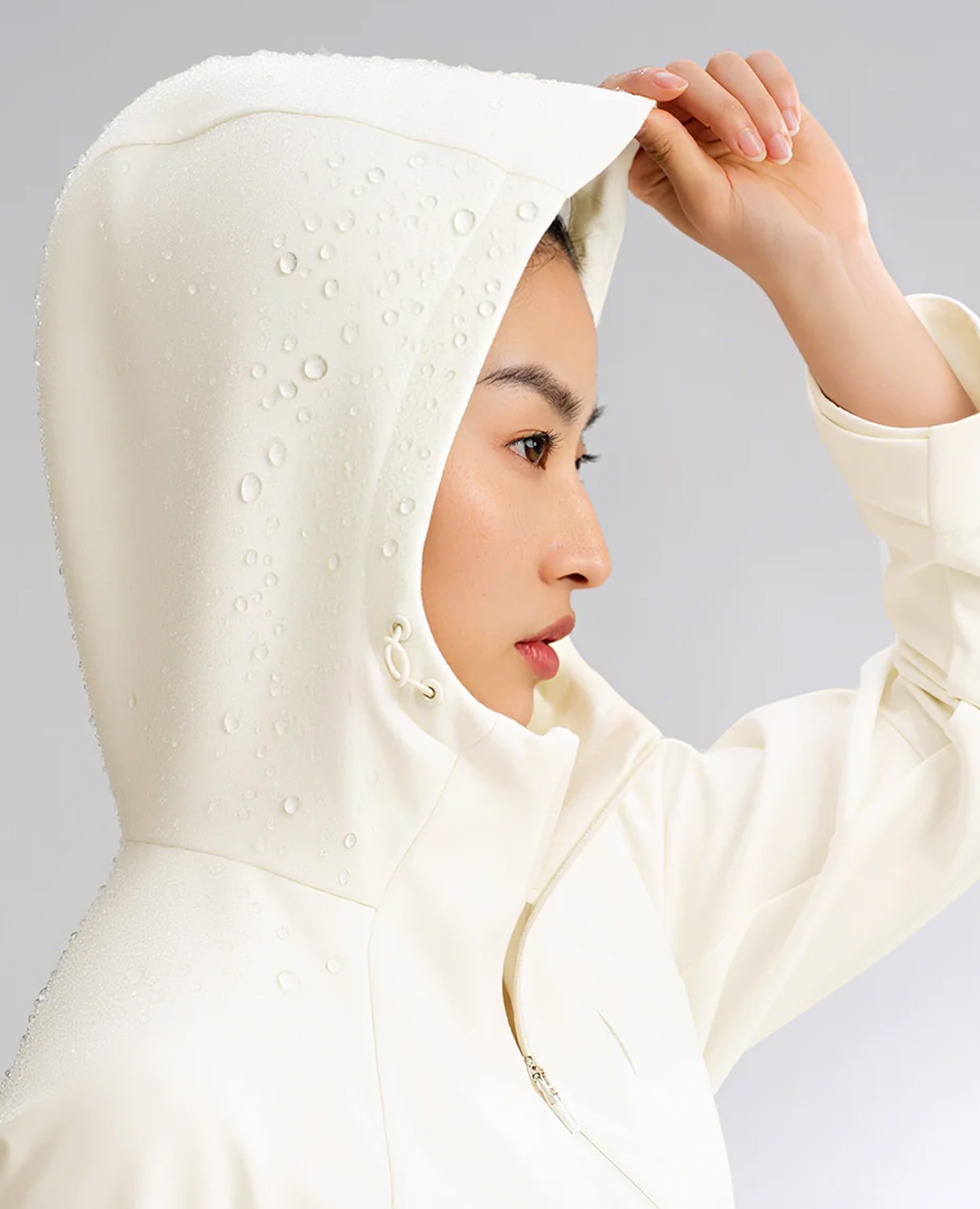 Water-Repellent Fleece Lined Zip Up Hoodie Jacket - White