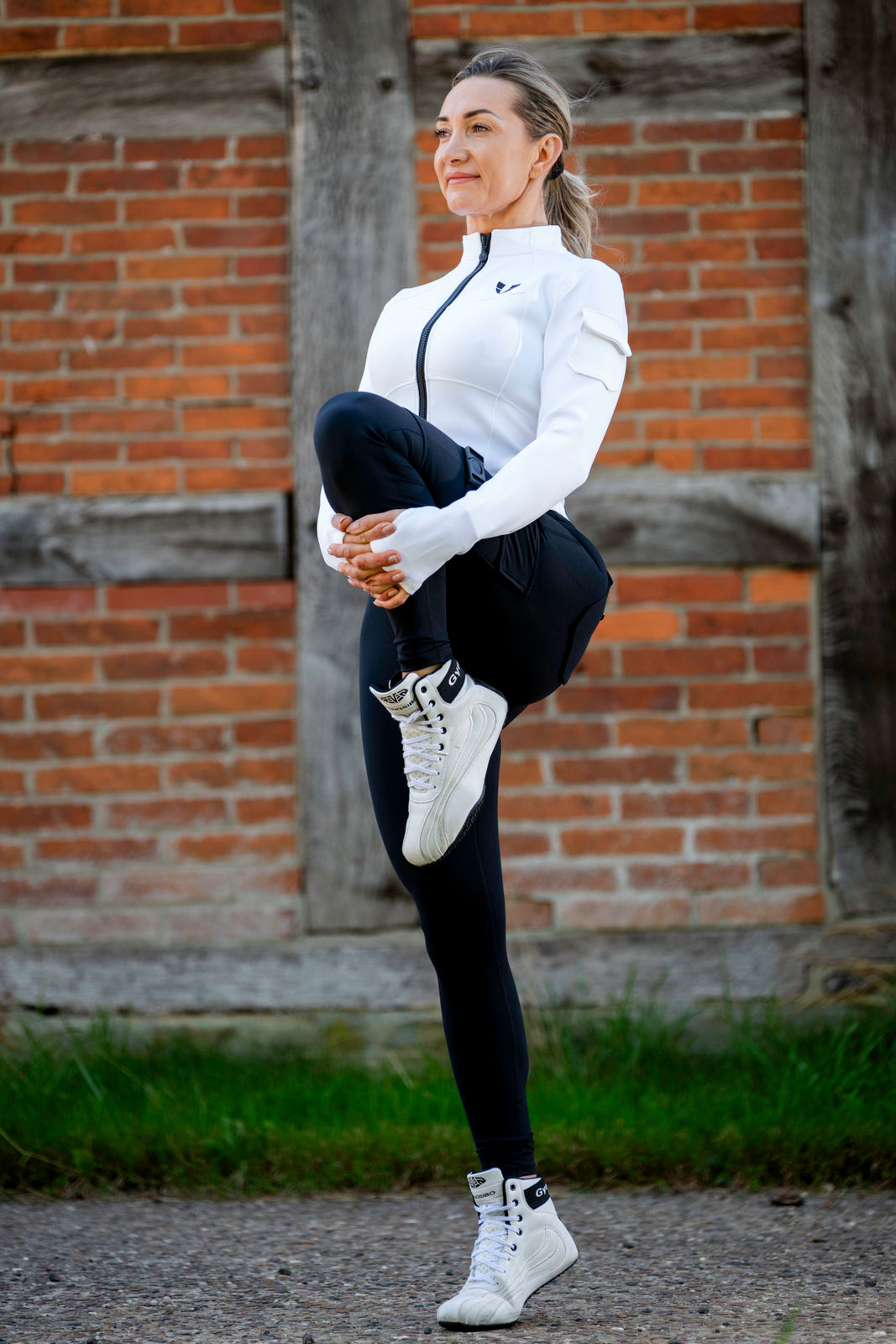 Jacket moto de la fitness à col debout - blanc