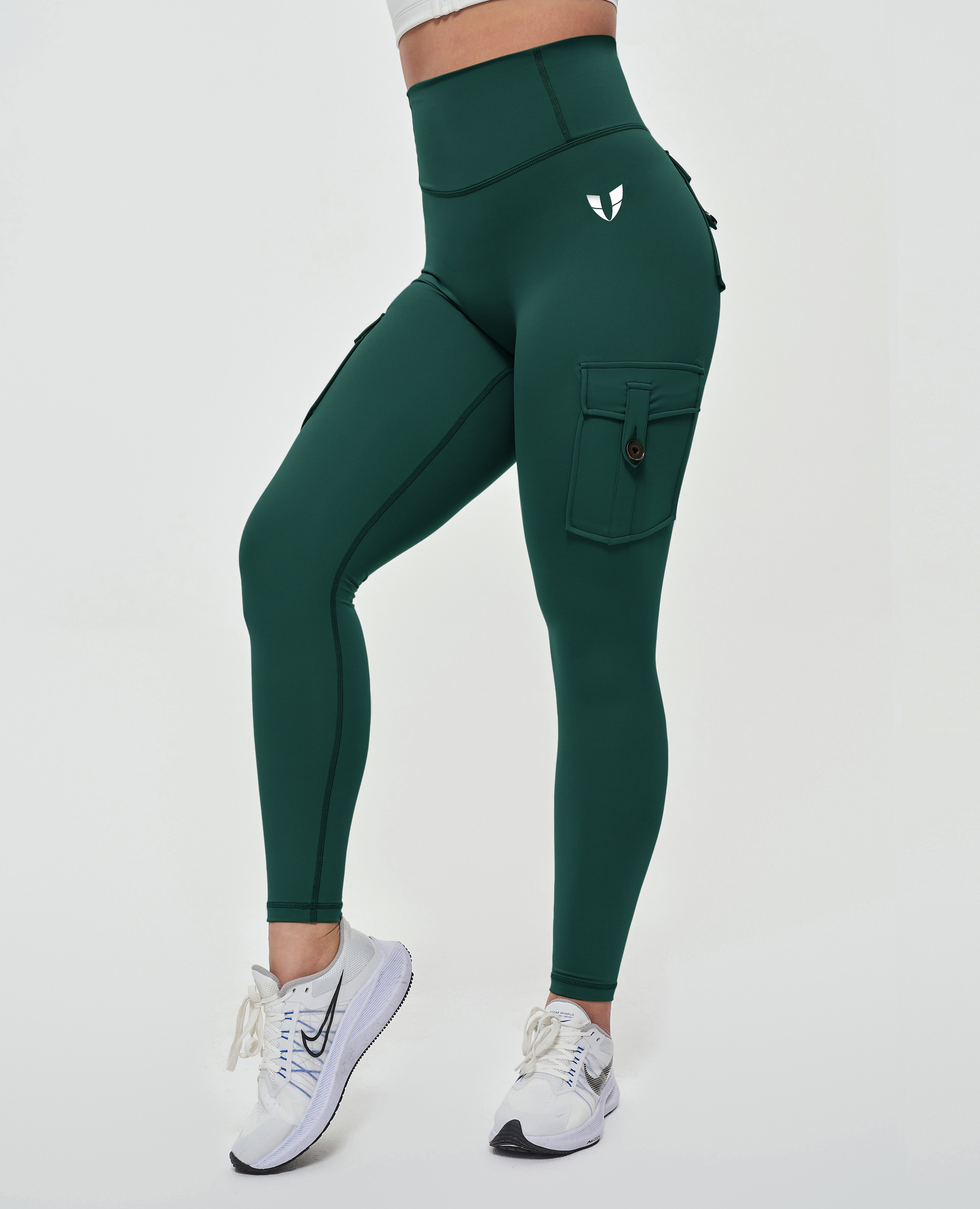 US Exclusive | High Waisted Cargo Leggings - Dark Green