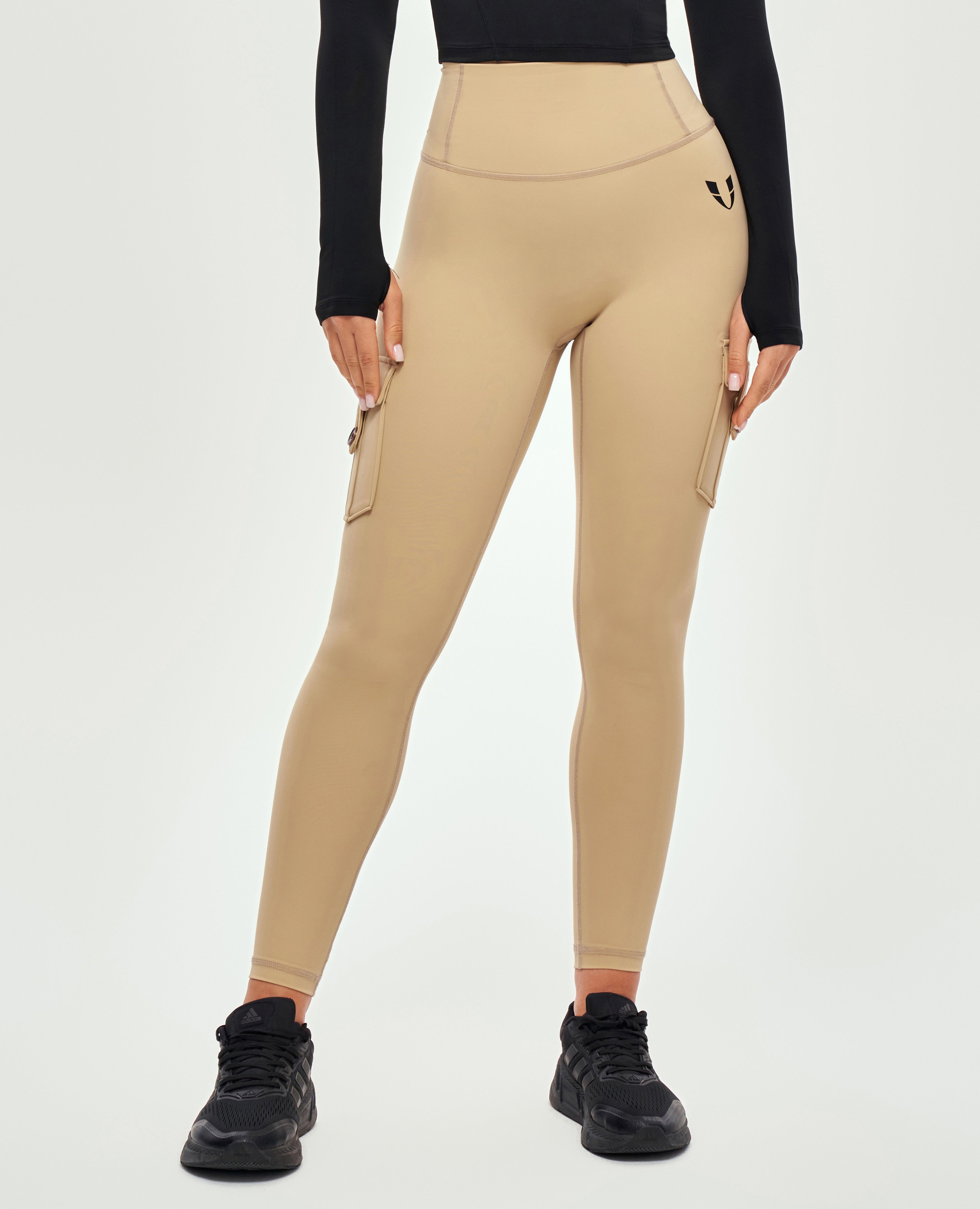 High Waisted Cargo Leggings - Khaki Yellow