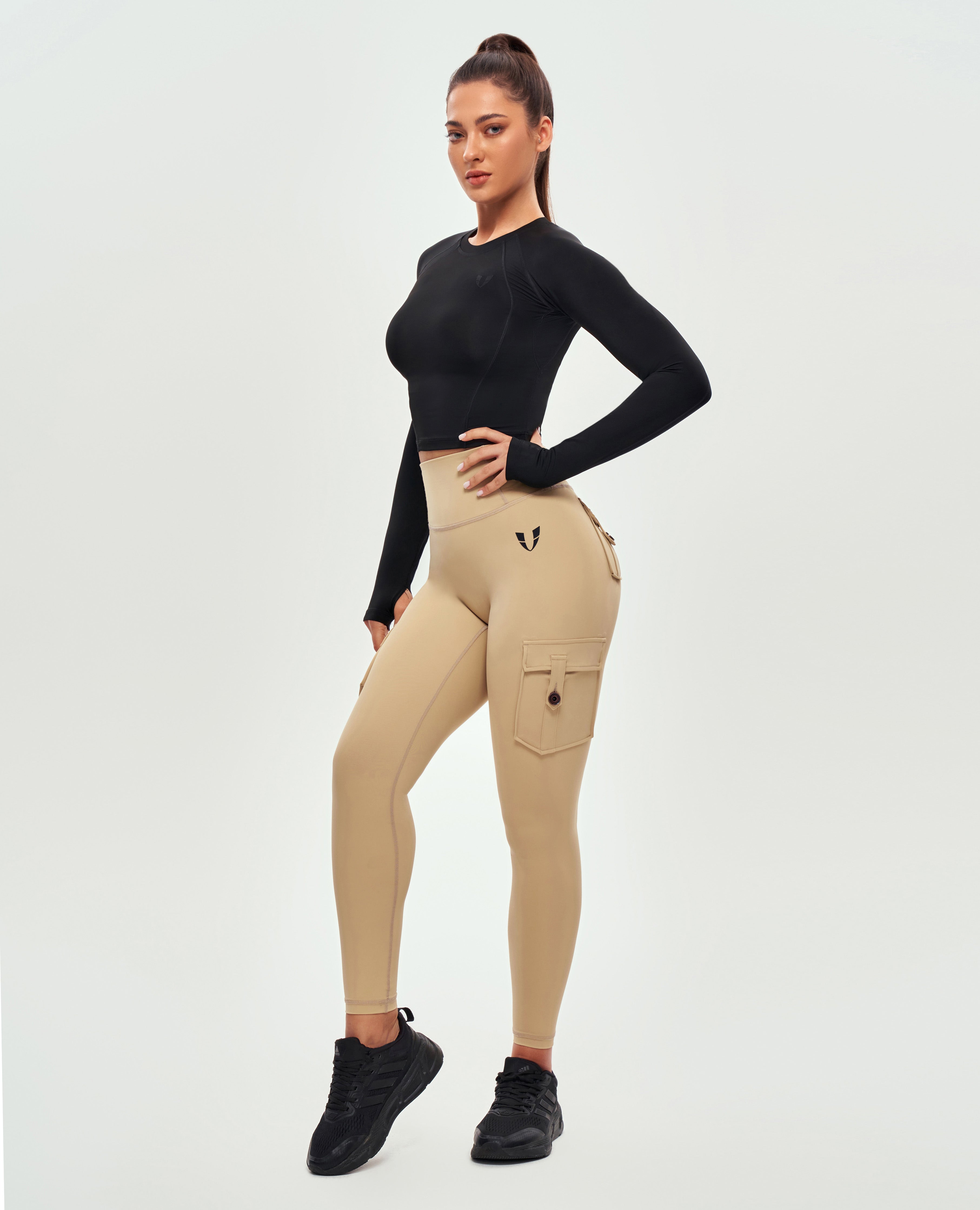 High Waisted Cargo Leggings - Khaki Yellow