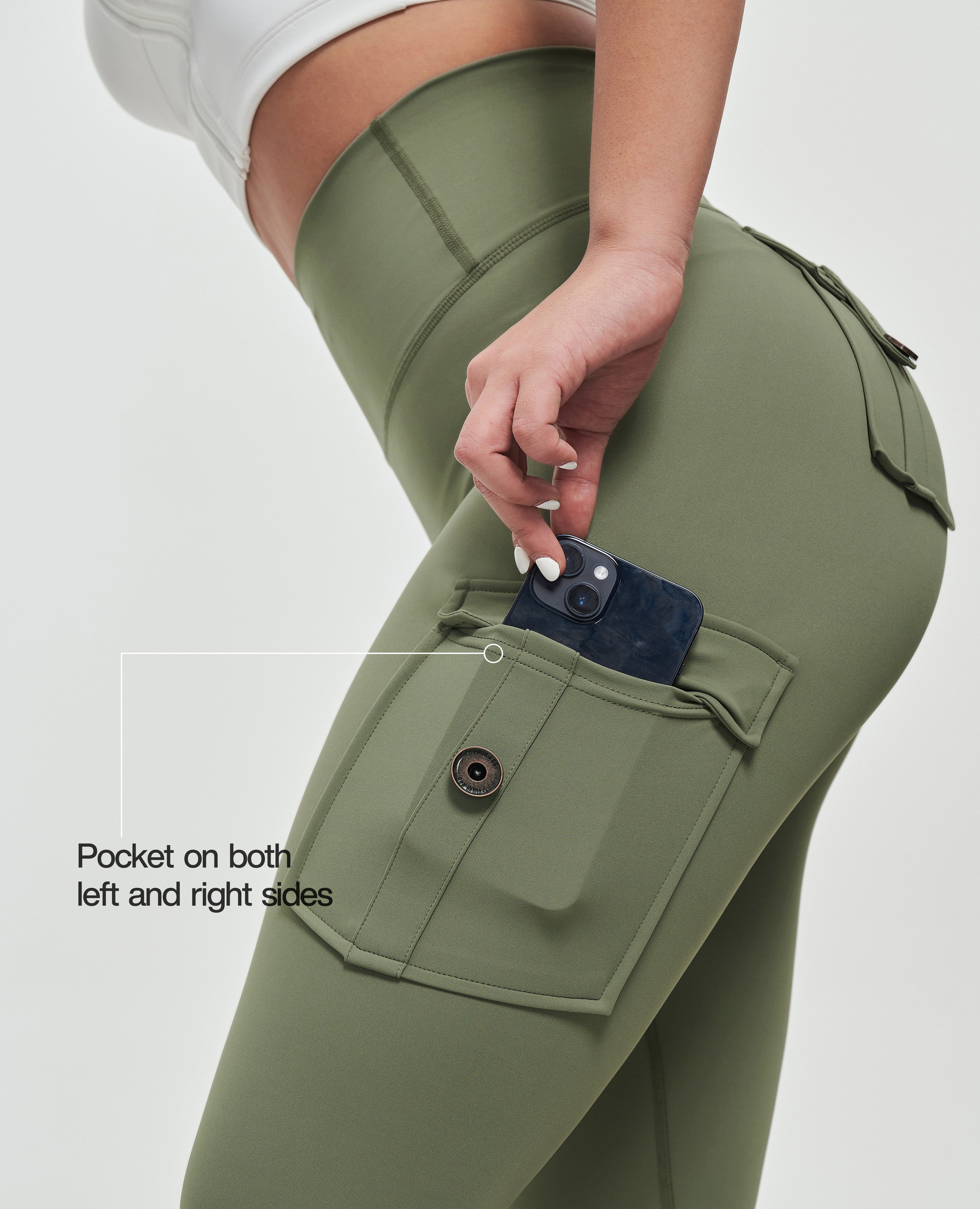 High Waisted Cargo Leggings - Olive Green