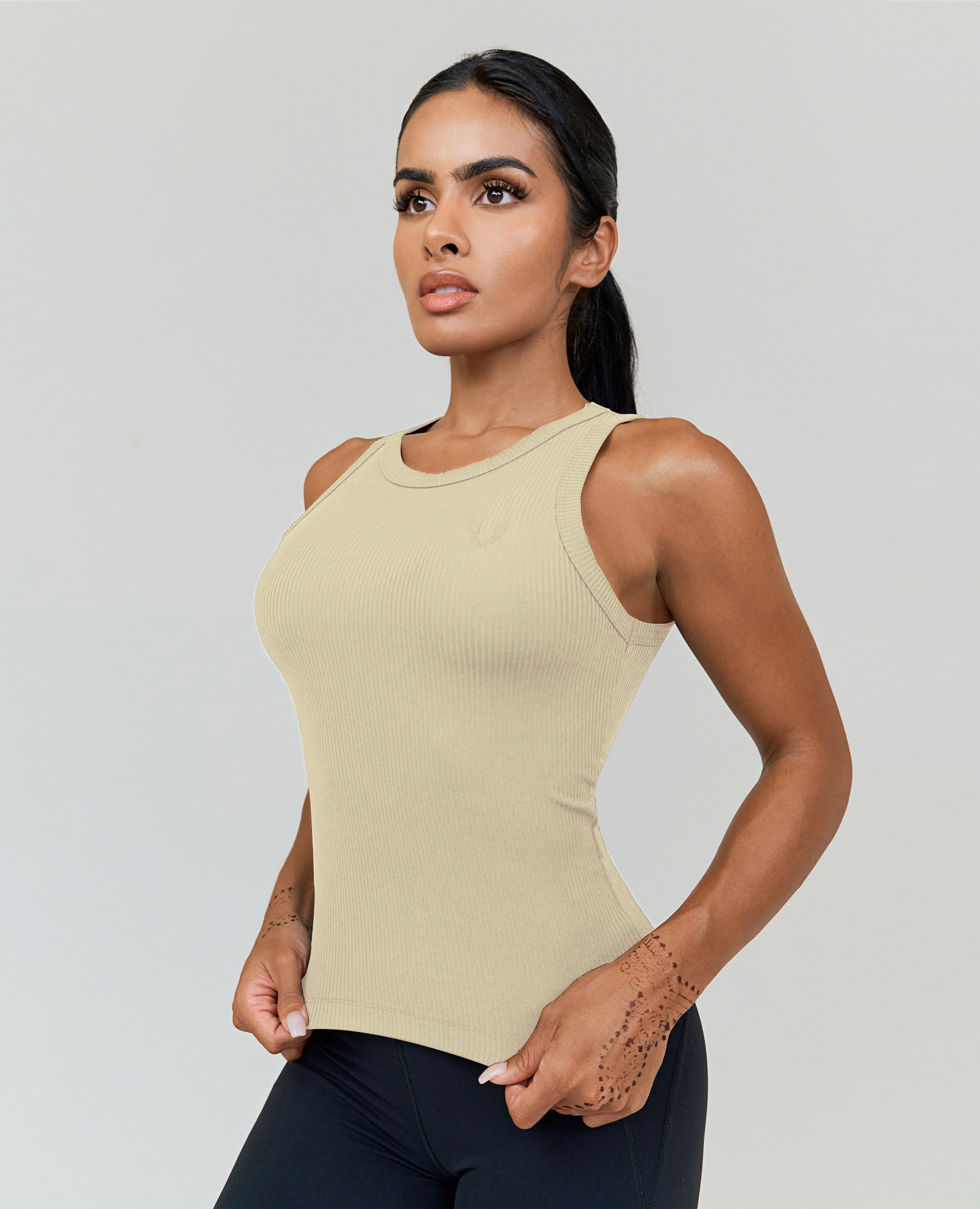 Ribbed Midi Workout Tank - Apricot