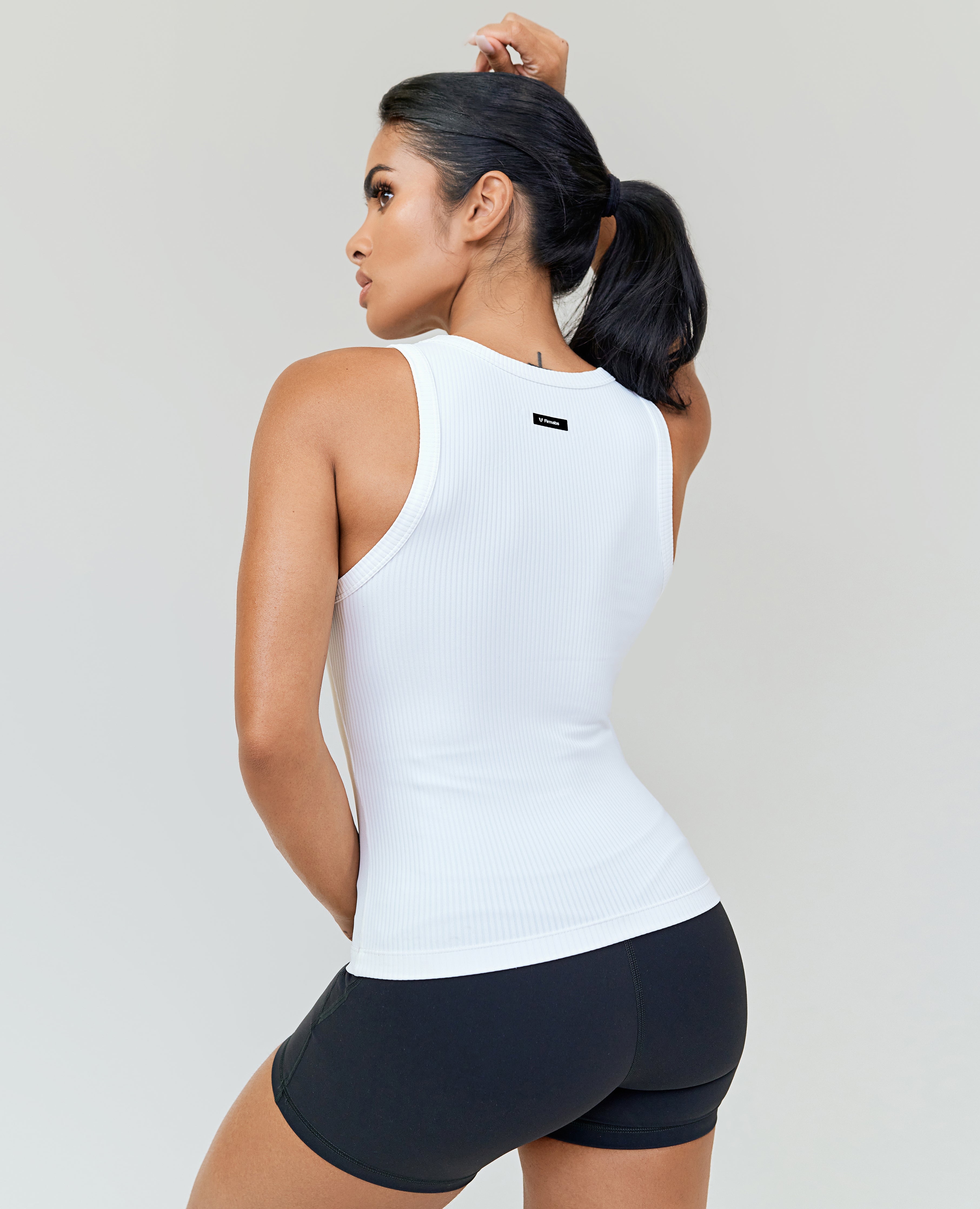 Ribbed Midi Workout Tank - White