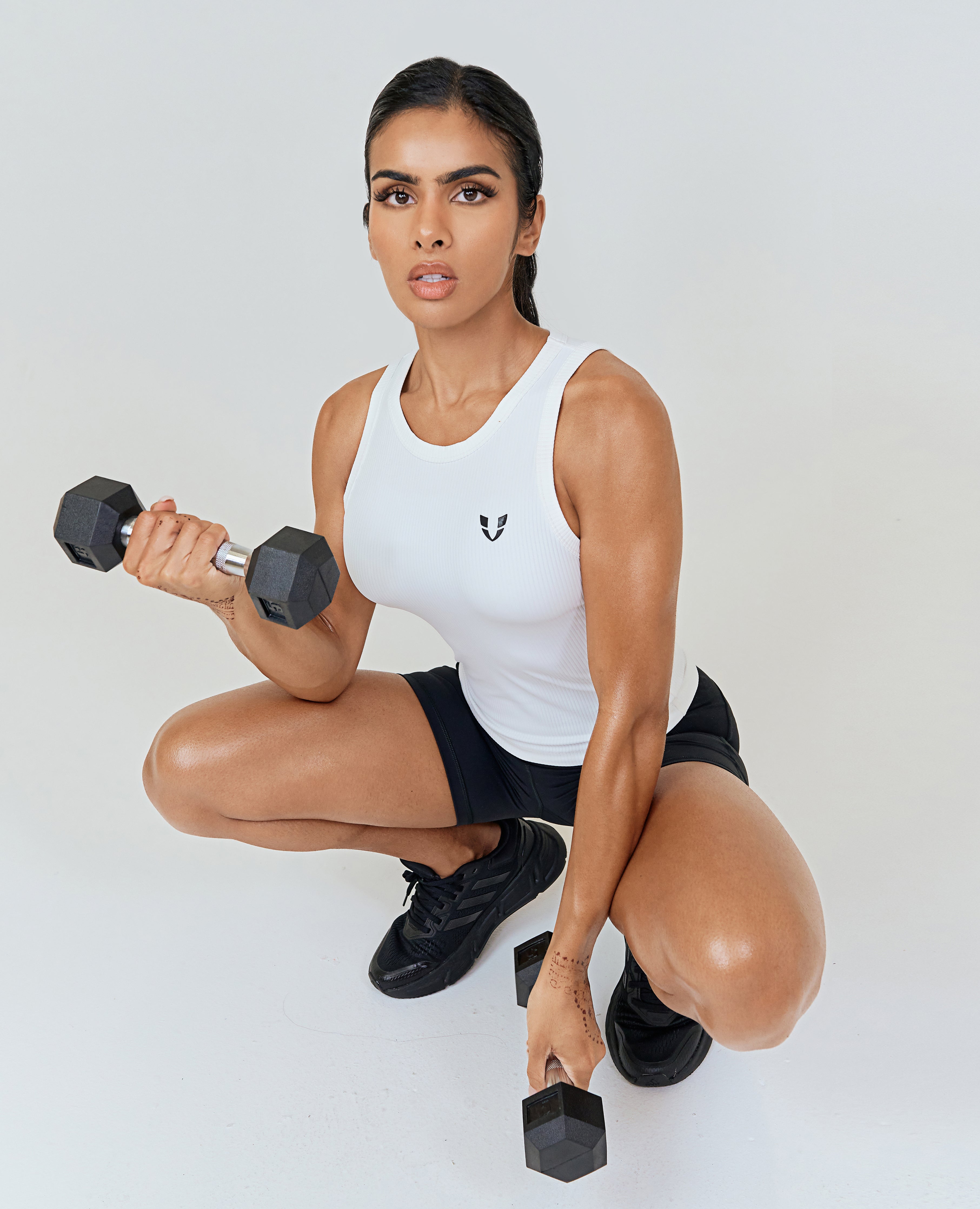 Ribbed Midi Workout Tank - White