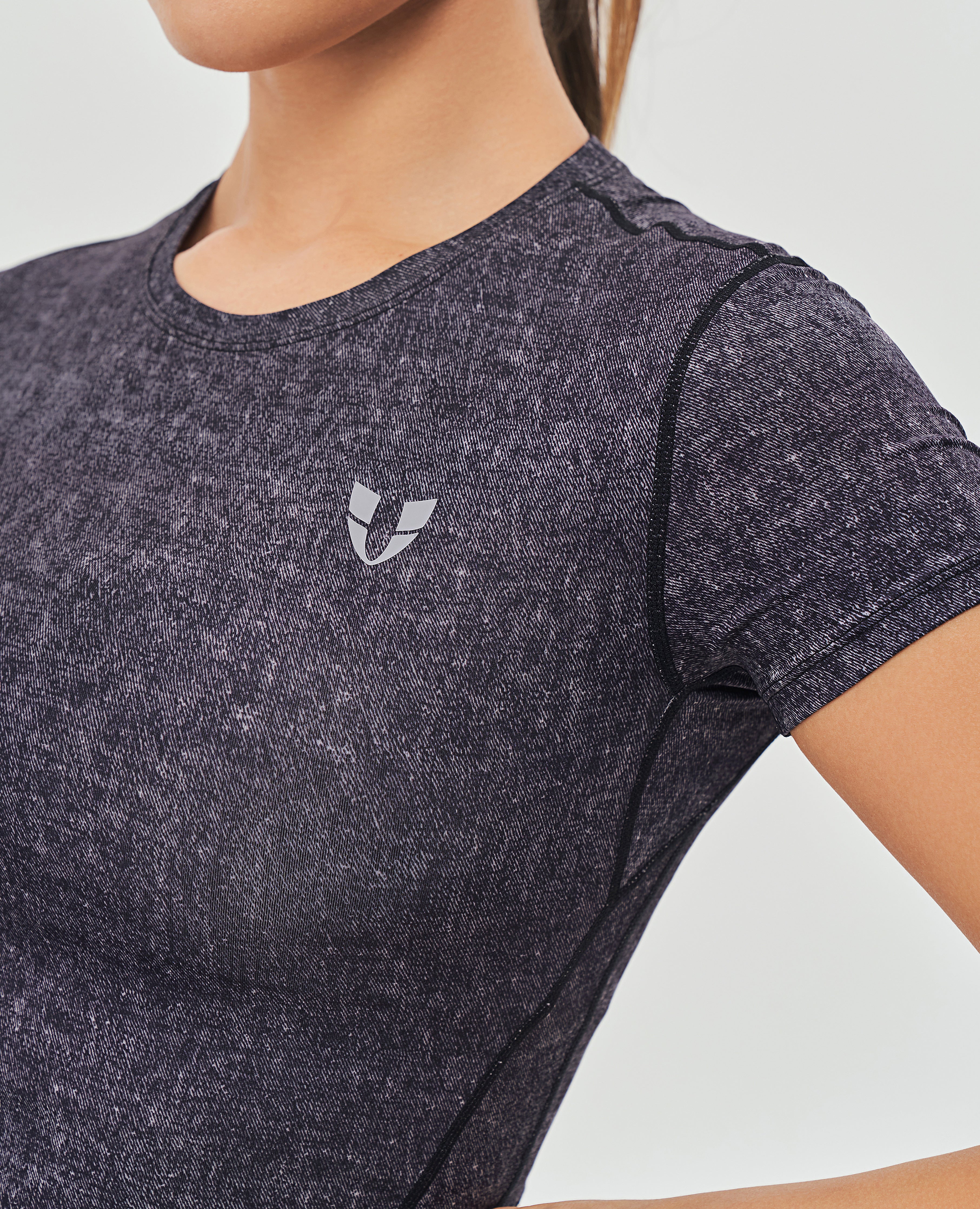 Short Sleeve Gym Crop Top - Denim Black
