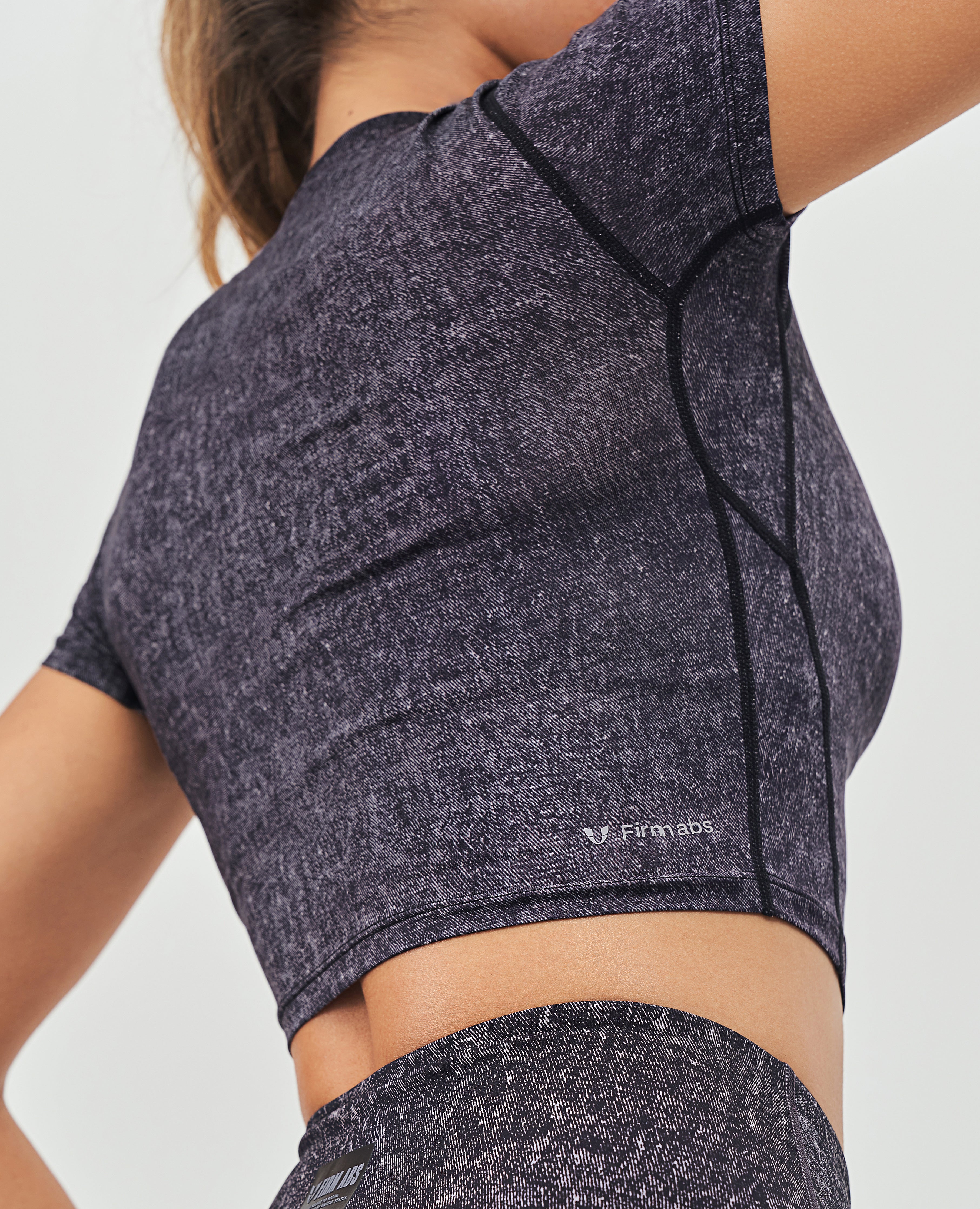 Short Sleeve Gym Crop Top - Denim Black