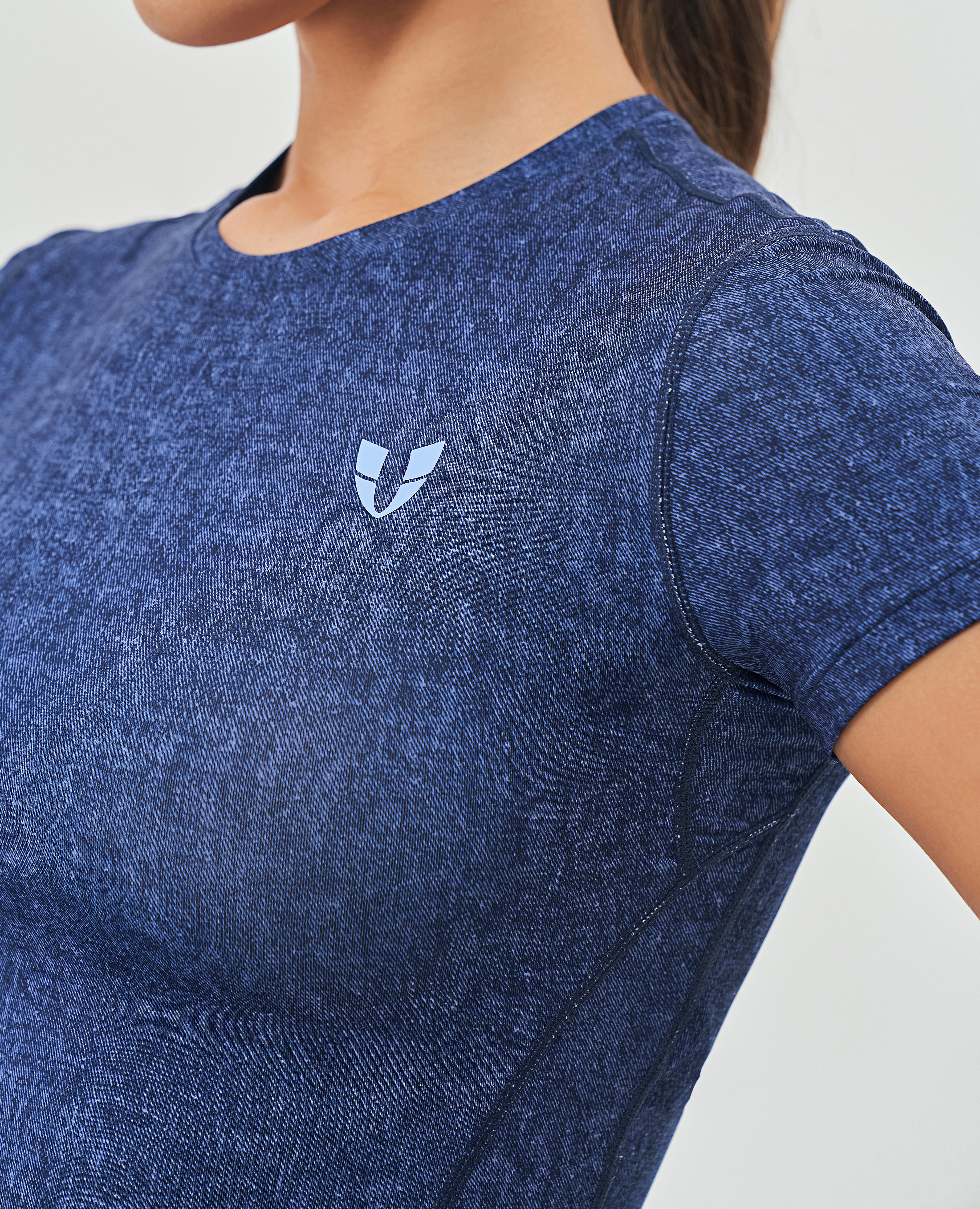 Short Sleeve Gym Crop Top - Denim Blue