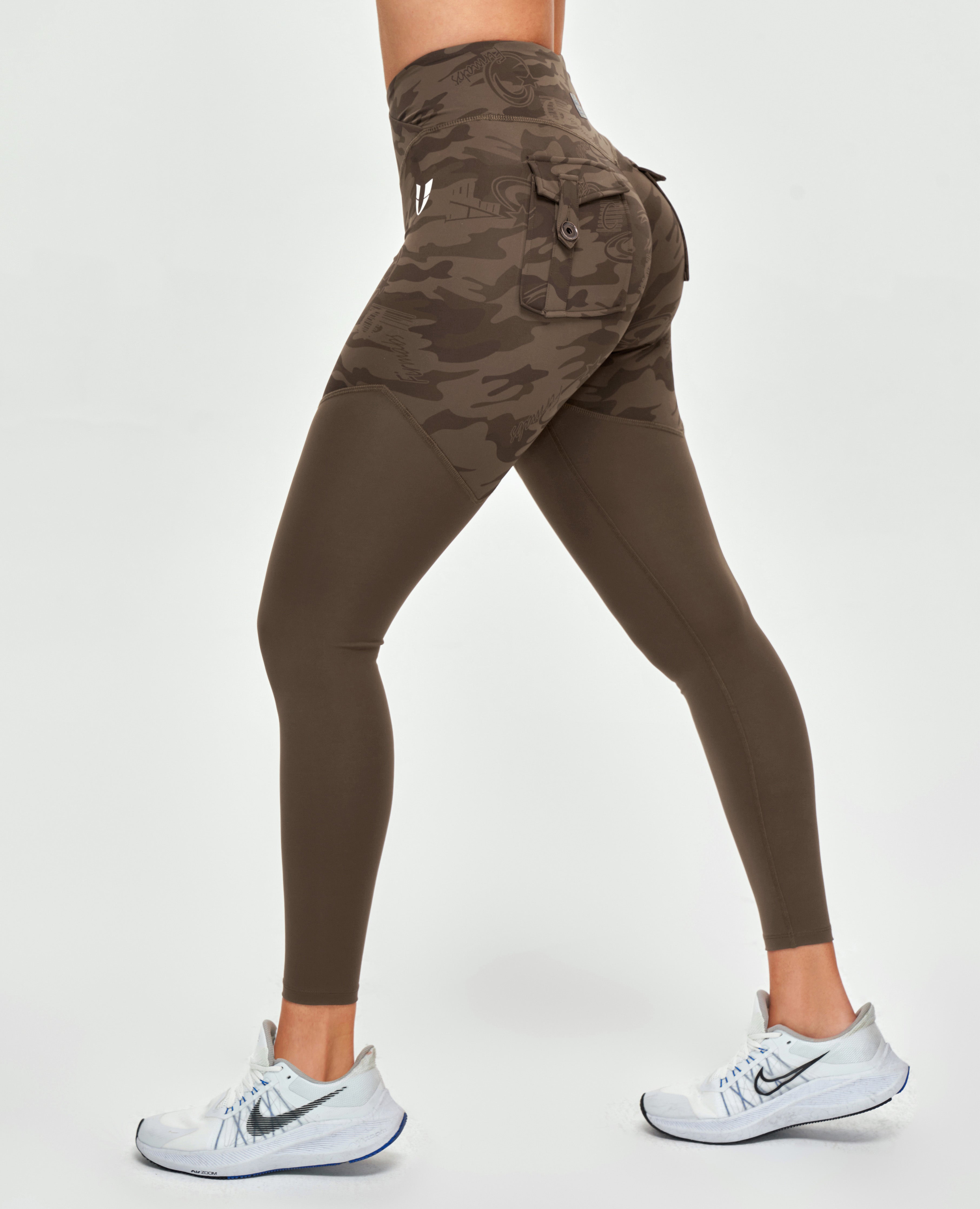 V-waist Gym Leggings - Brown Camo