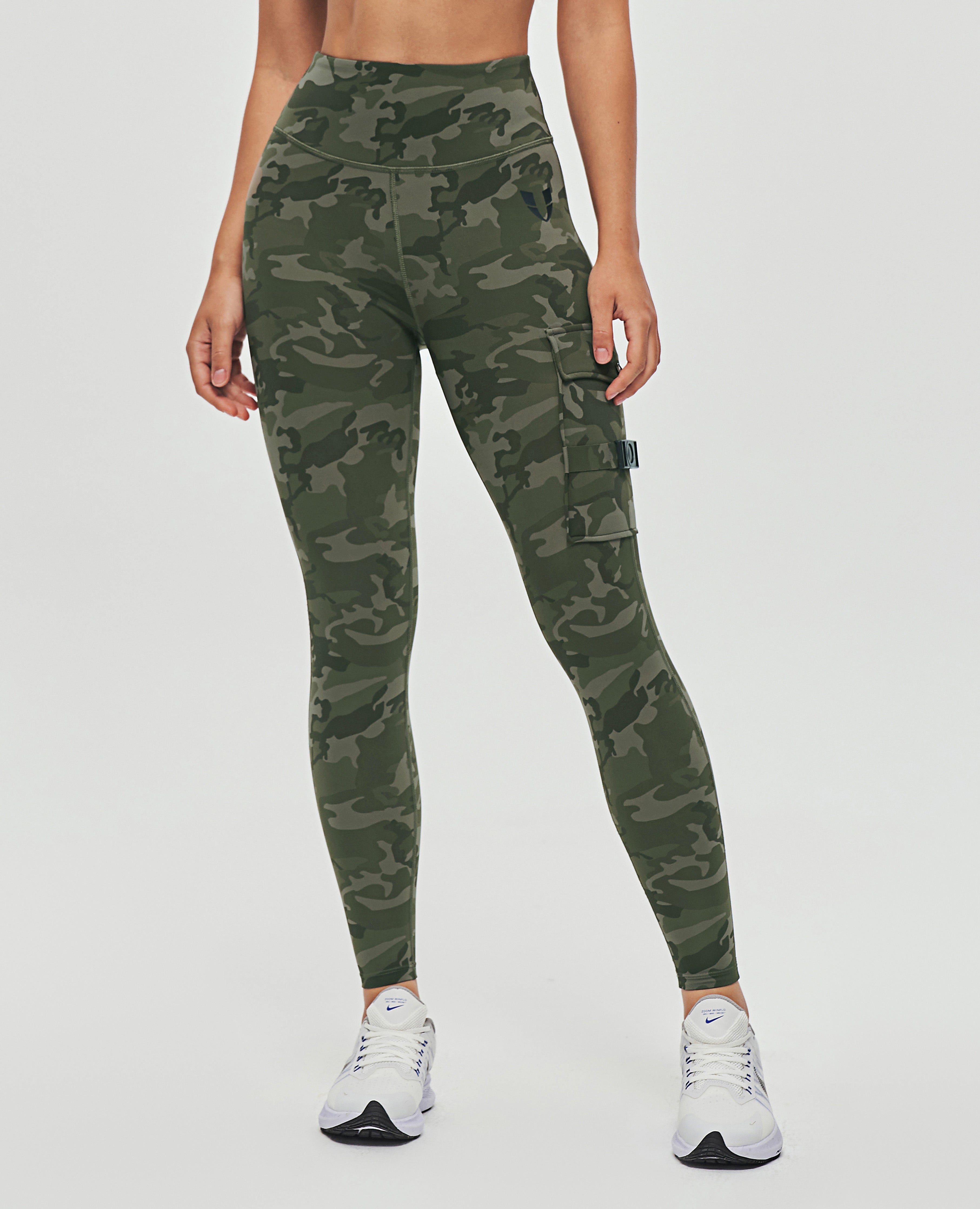 FIRM ABS camo leggings in green with cargo pockets for women's camo fitness apparel