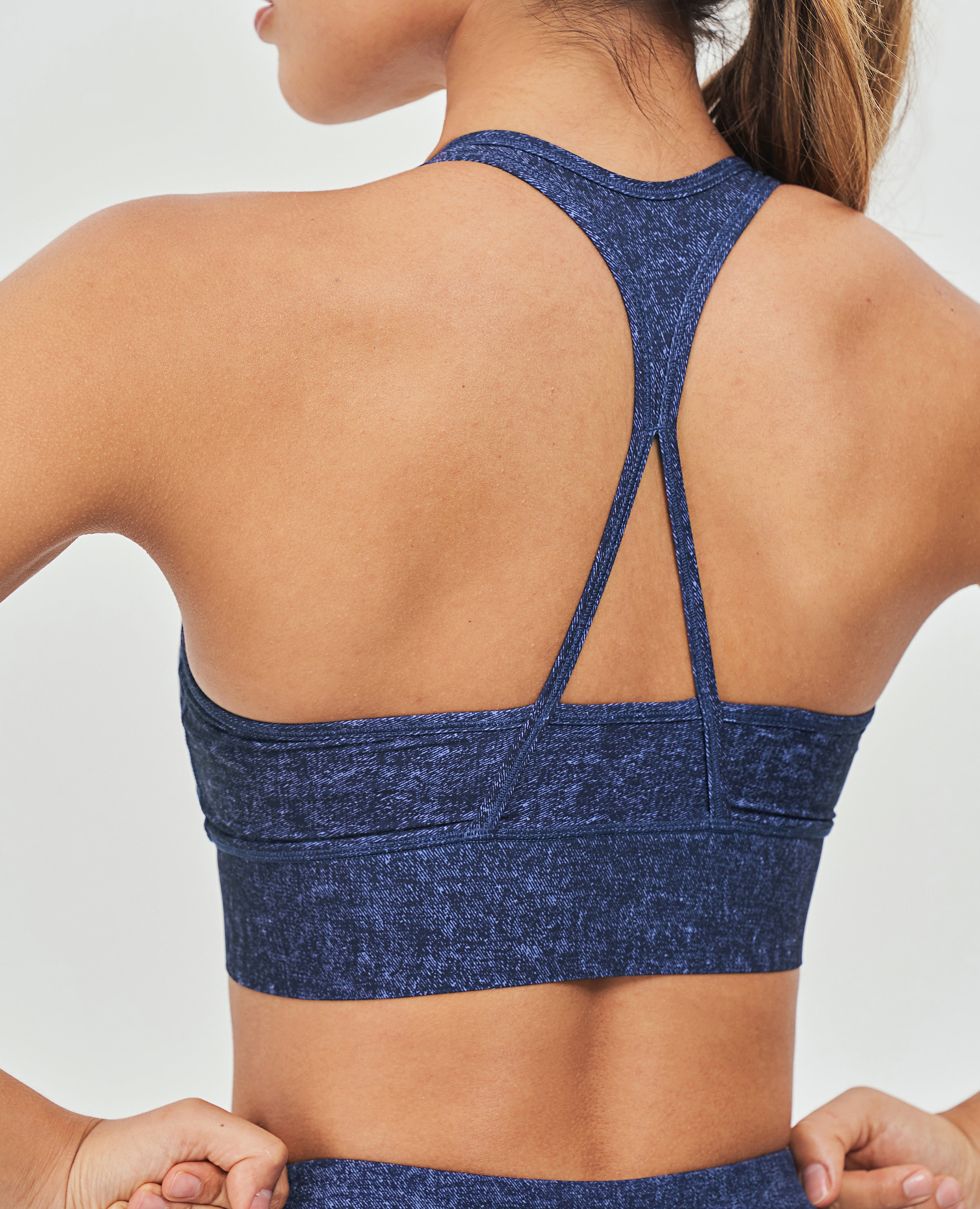 Zip Front Sports Bra - Denim Blue