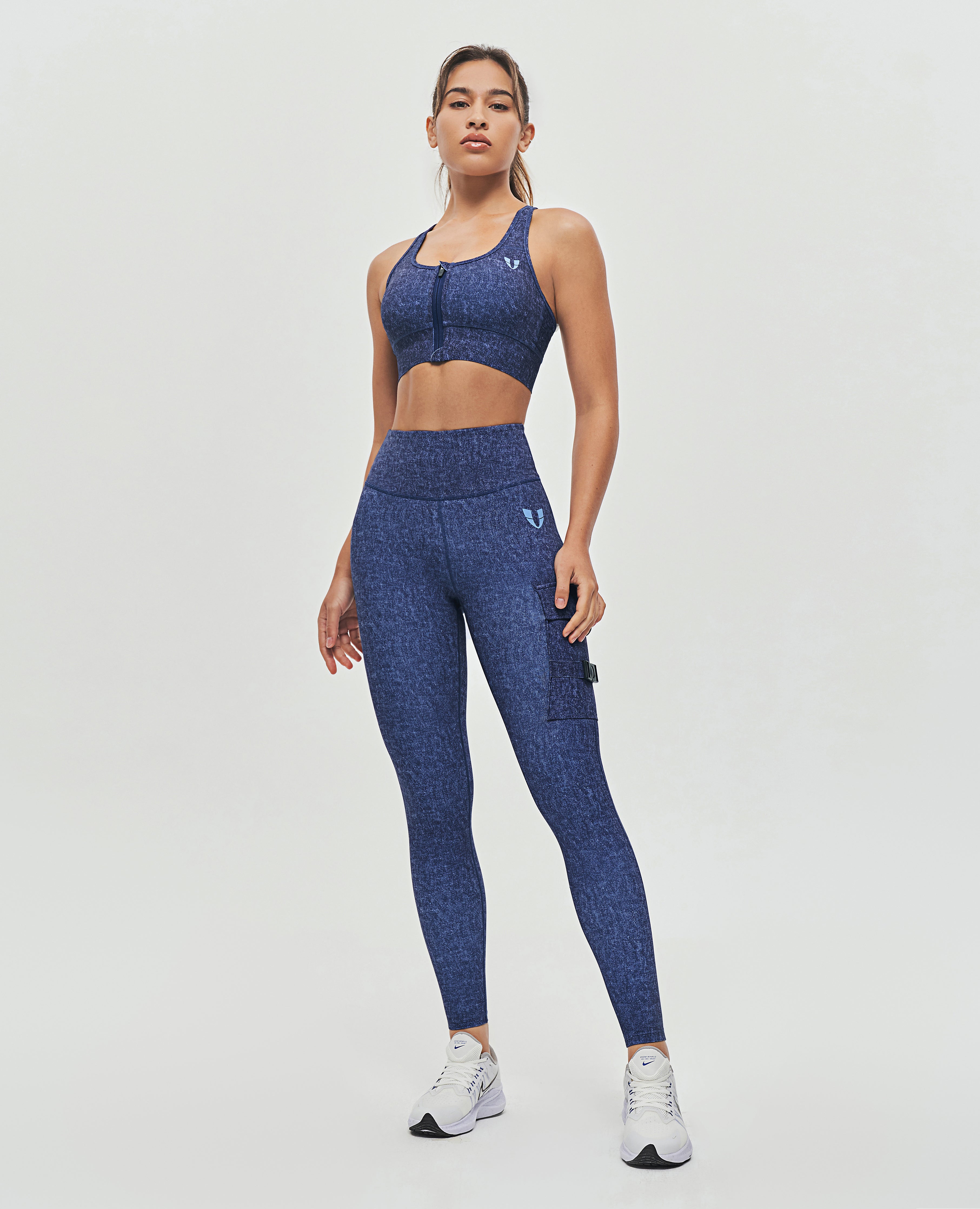 Zip Front Sports Bra - Denim Blue